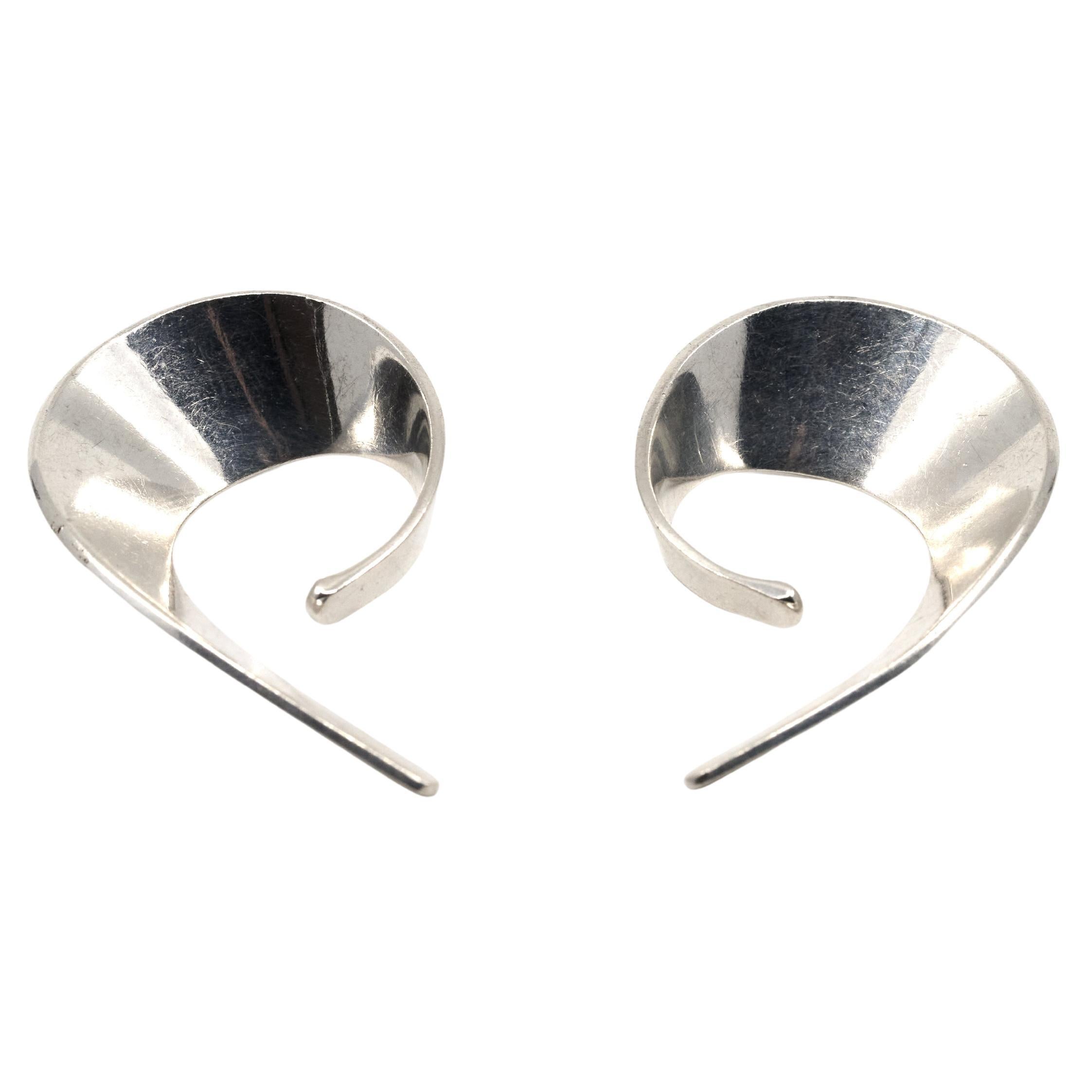 Tone Vigeland 'Sling' Ear-cuff Earrings Sterling Silver Mid-Century, Norway 1958