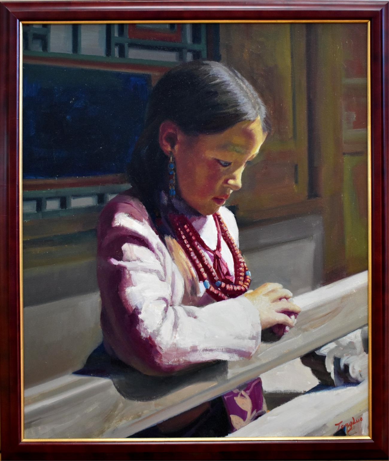 Portrait Painting de Tong Luo - "Chica en el pensamiento"  Joven china