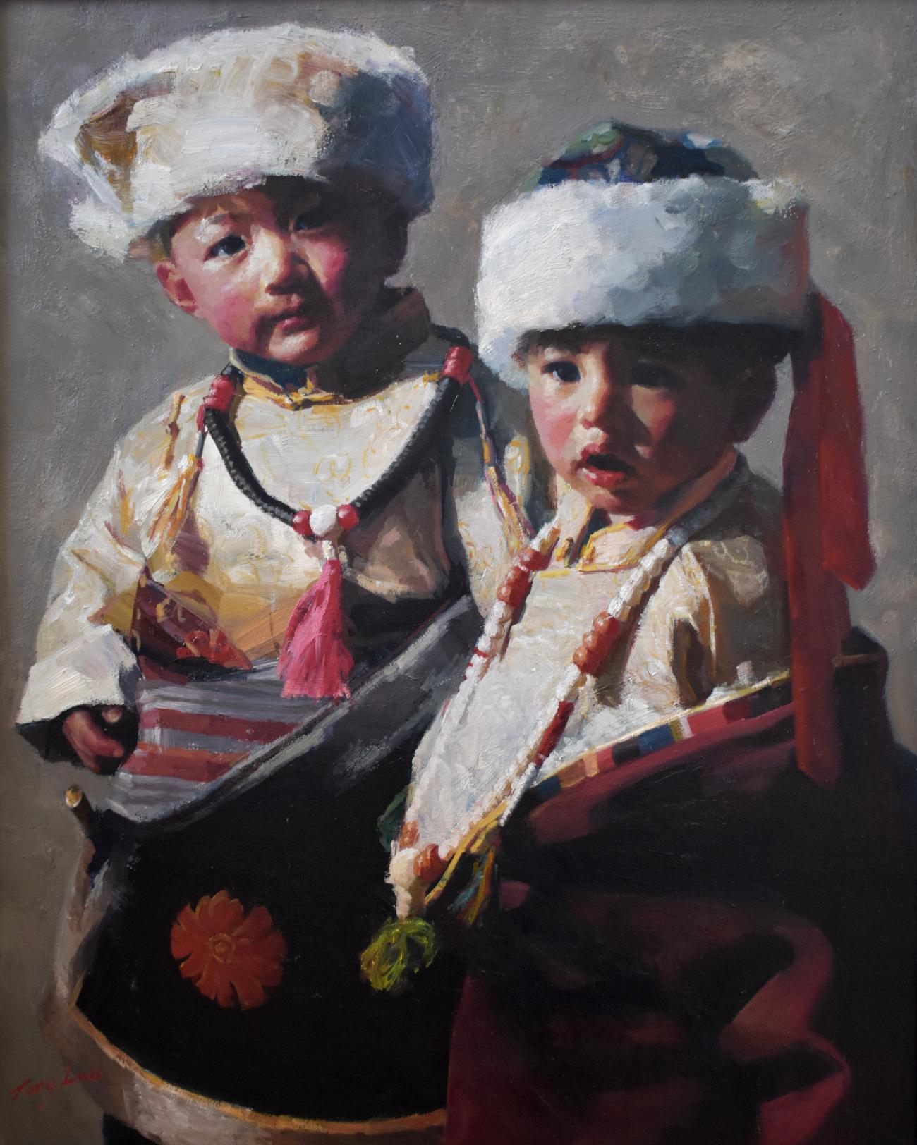 « Two Boys » CHINESE YOUNG BOYS  ADORABLE - Painting de Tong Luo