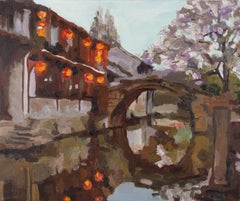Tong Wu Impressionist Original Oil On Canvas "Water Village - Spring"