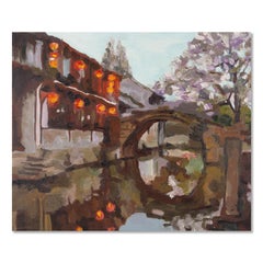 Tong Wu Impressionist Original Oil On Canvas "Water Village - Spring"