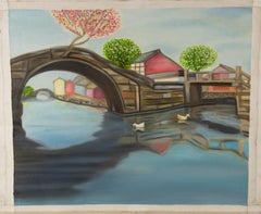 Tongshan Xue Landscape Original Acrylic On Canvas "Under the Bridge"