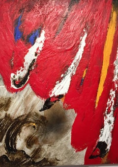 Antoni Amat 12   Rouge  Vertical  Peinture acrylique abstraite originale en techniques mixtes