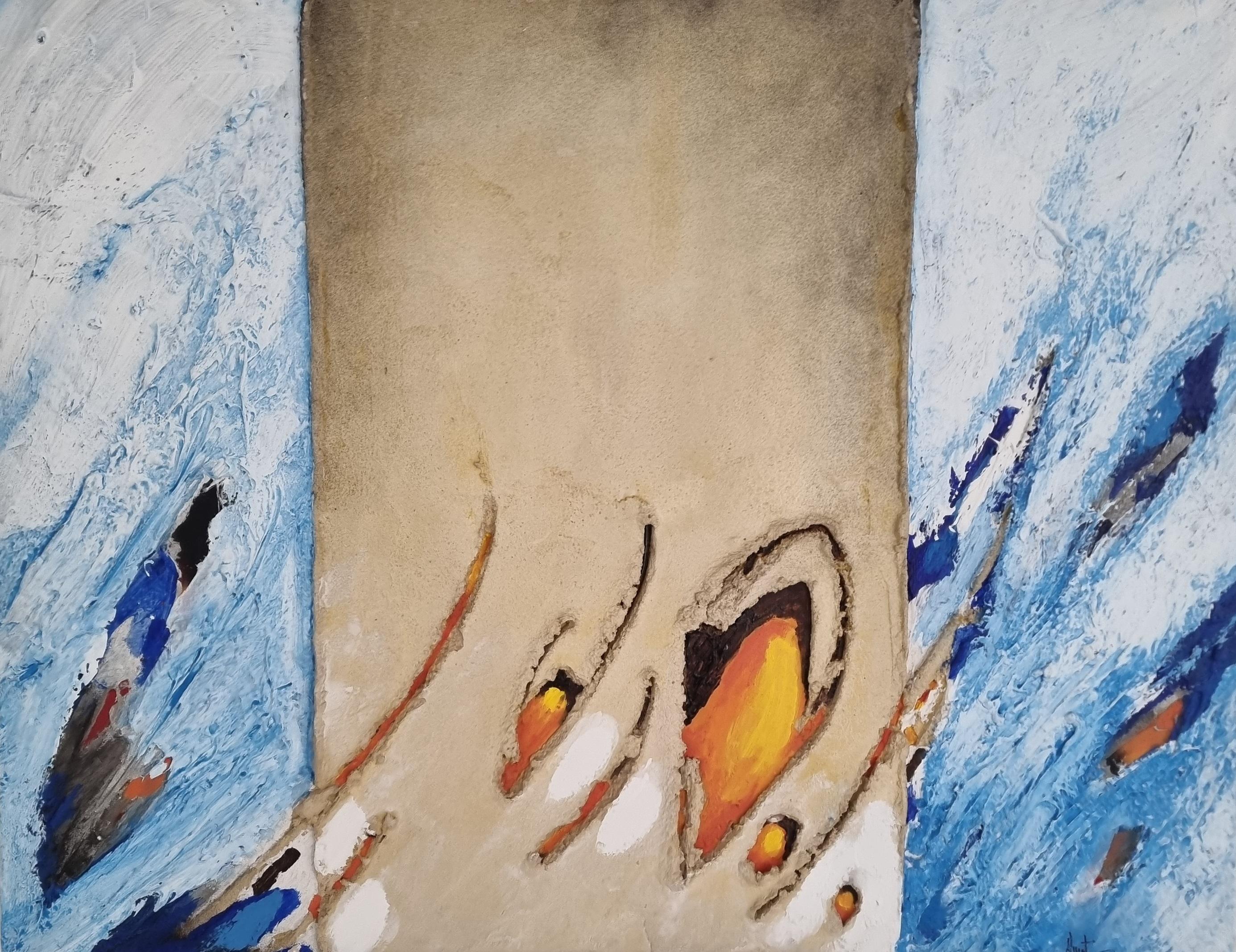 Antoni Amat     original abstract mixed media acrylic painting - Painting by Toni AMAT