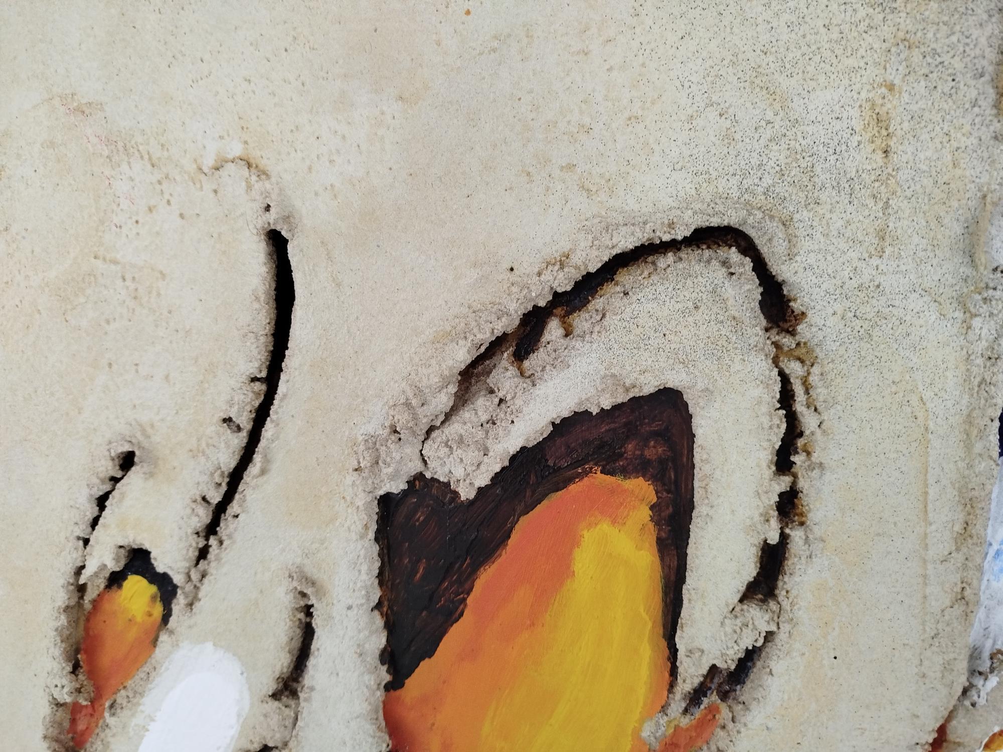  original abstract mixed media acrylic painting
 composition of the artist Spanish Toni MAT.
Mixed technique on wood.
Perfect state.
Antonio Amat studies Art in Barcelona, ​​where he delves into the techniques and theories of art. 1975 receives the