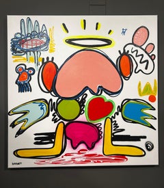 Toni Bardet, „Love Language“, 40 x 40, farbenfrohes, lebendiges, abstraktes Mixed-Media-Werk