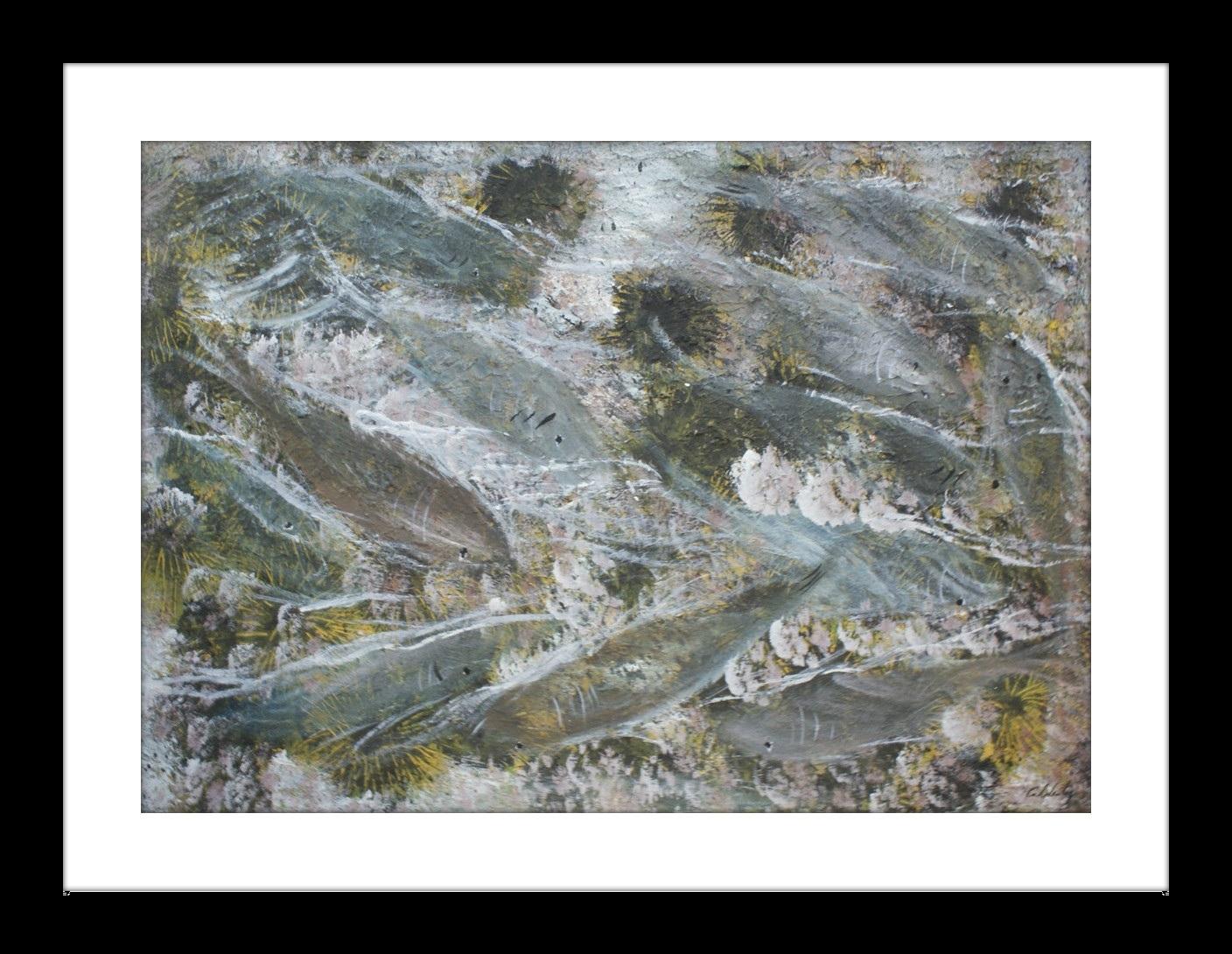 Toni CALDENTEY Abstract Painting - " En el fons es un peix. original neo-expressionist mixed media painting