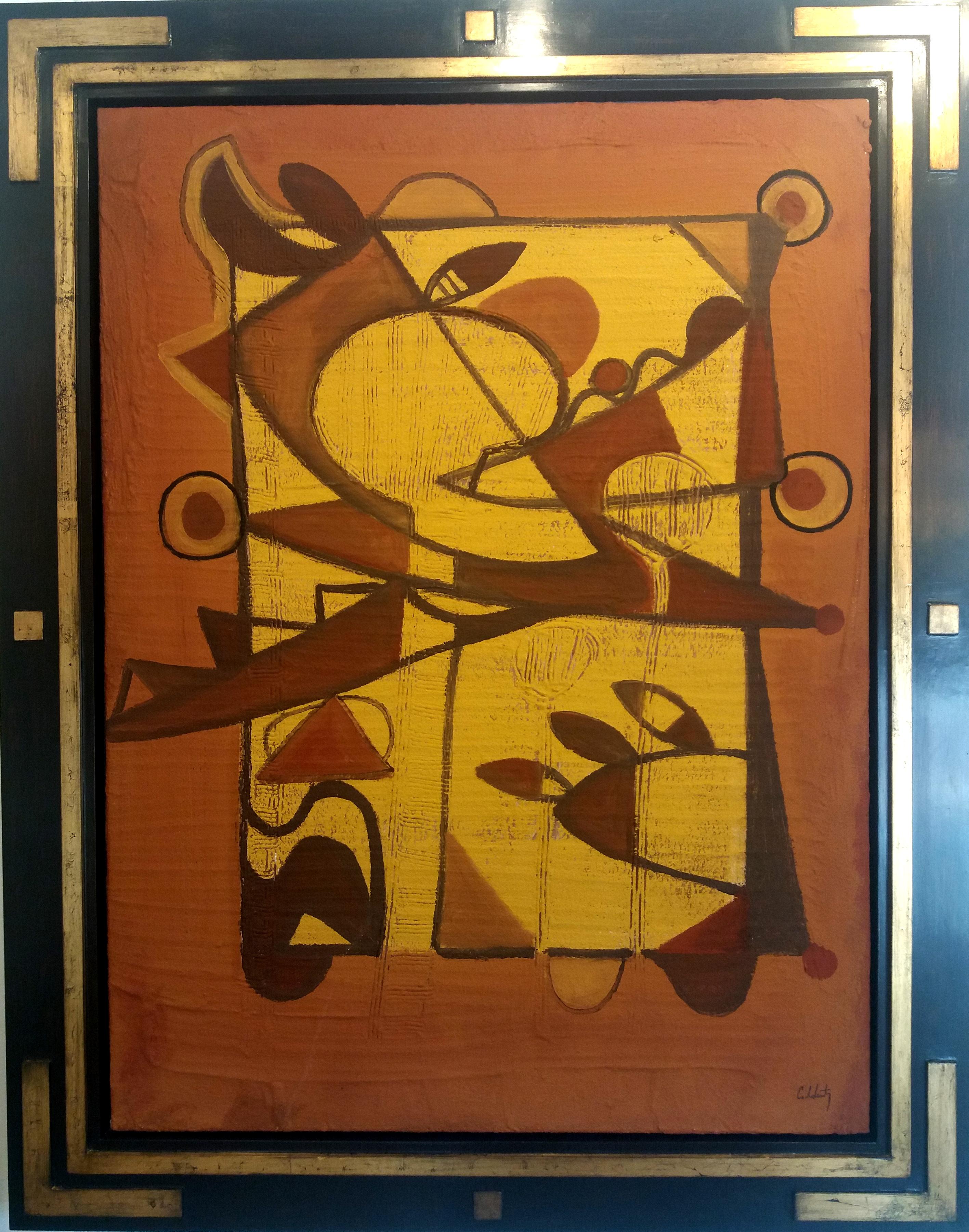 Toni CALDENTEY Abstract Painting - Almendro en flor. original  abstract. acrylic painting. ocher and yellow 