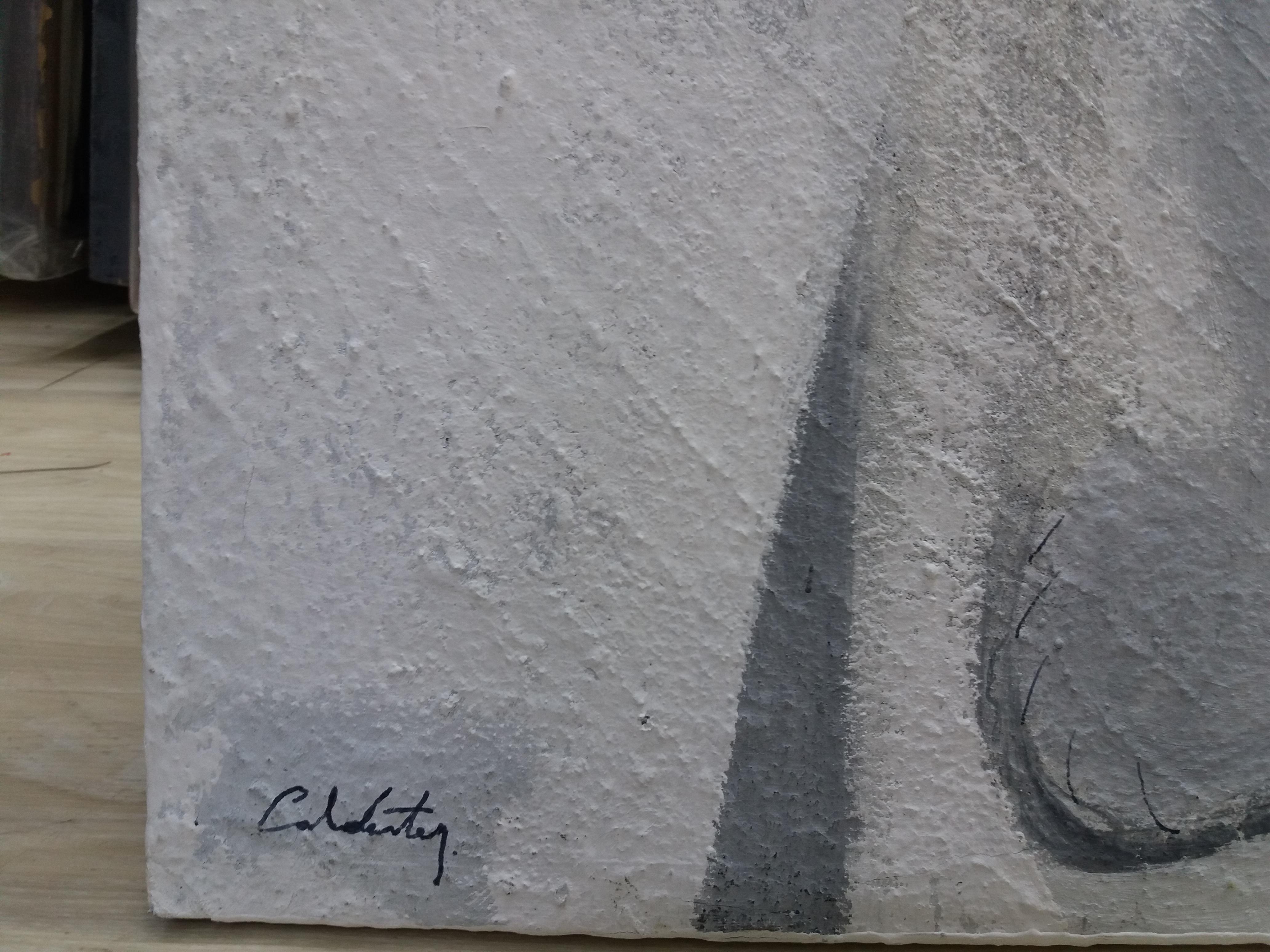 Caldentey   Black and White original neo-expressionist acrylic painting - Neo-Expressionist Painting by Toni CALDENTEY