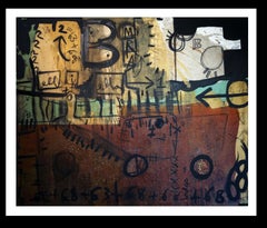 68. Brown ocr green (vert) Peinture originale .Abstract.acrylique
