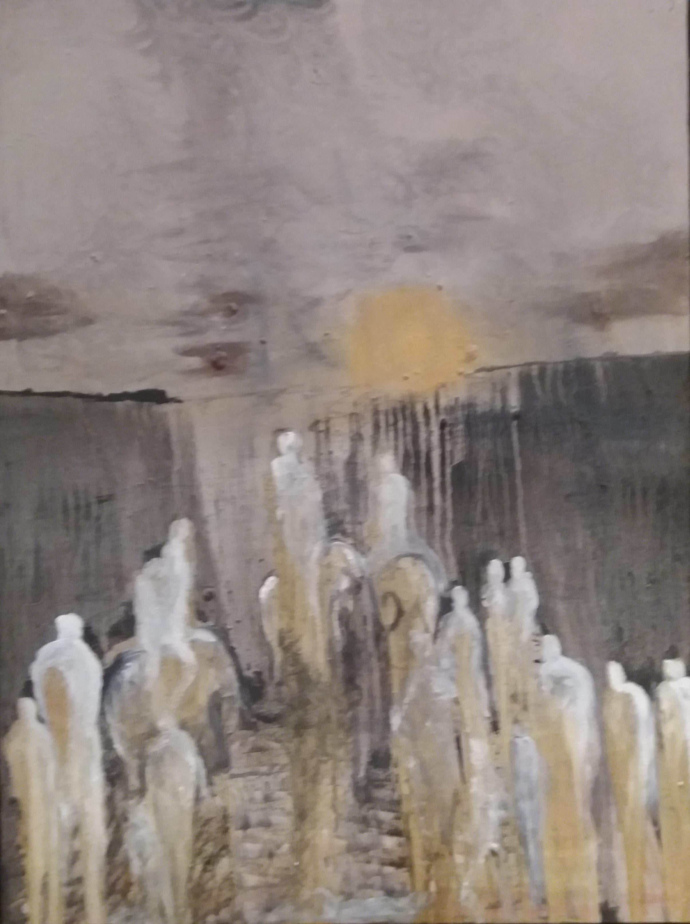 Caldentey Vertical Grey  Characters  Original Neo-expressionist Acrylic - Painting by Toni CALDENTEY