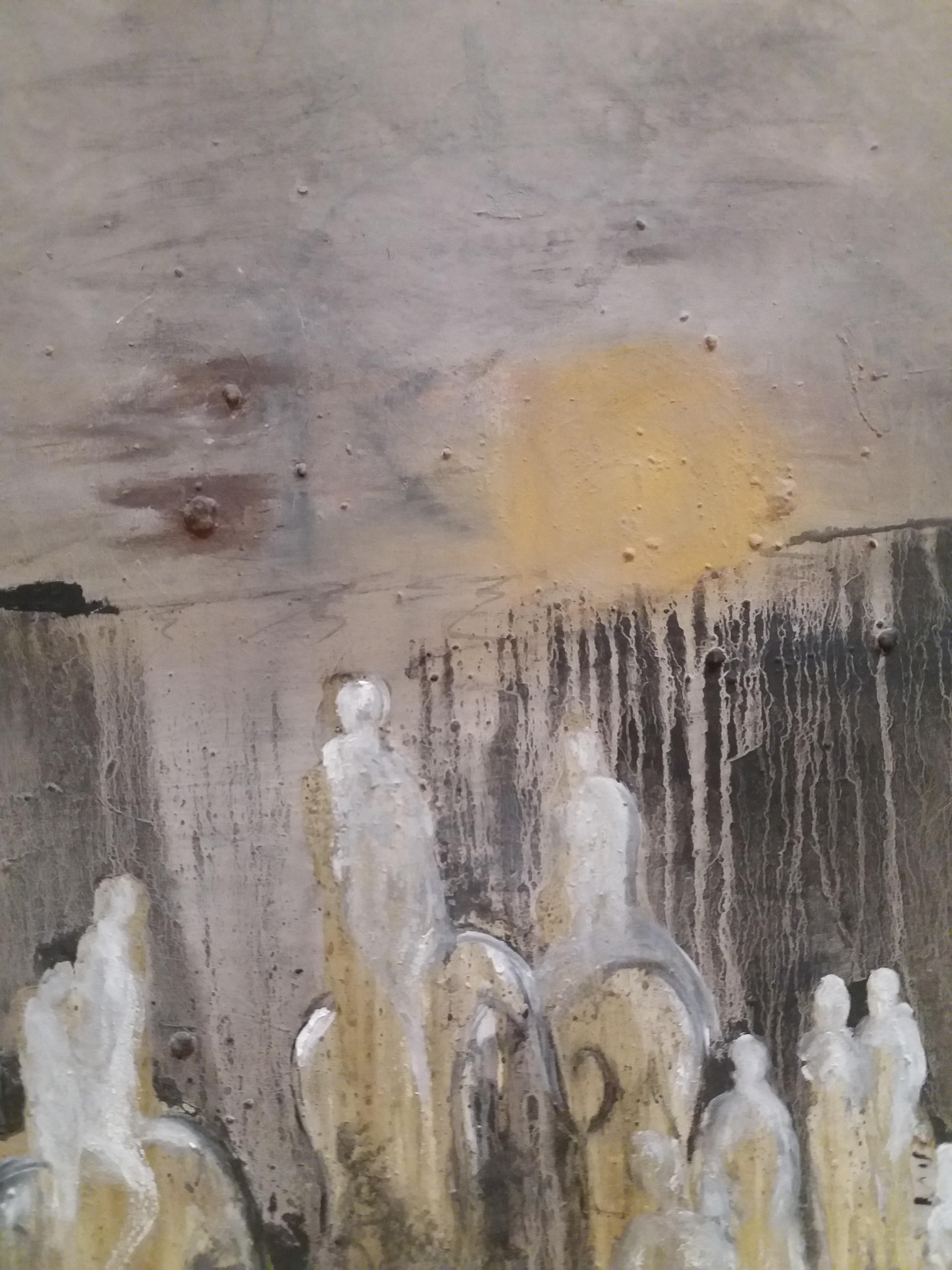Caldentey Vertical Grey  Characters  Original Neo-expressionist Acrylic - Neo-Expressionist Painting by Toni CALDENTEY