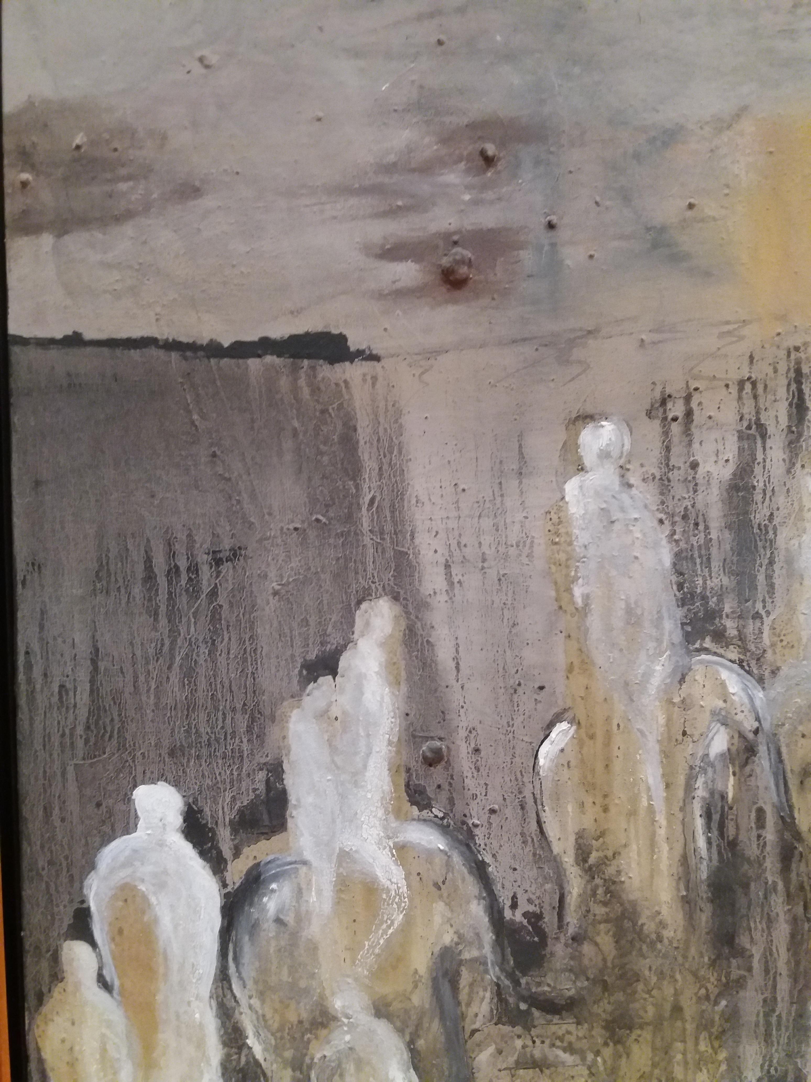 Caldentey  Vertical Grey  Characters  Original Neo-expressionist Acrylic  For Sale 2