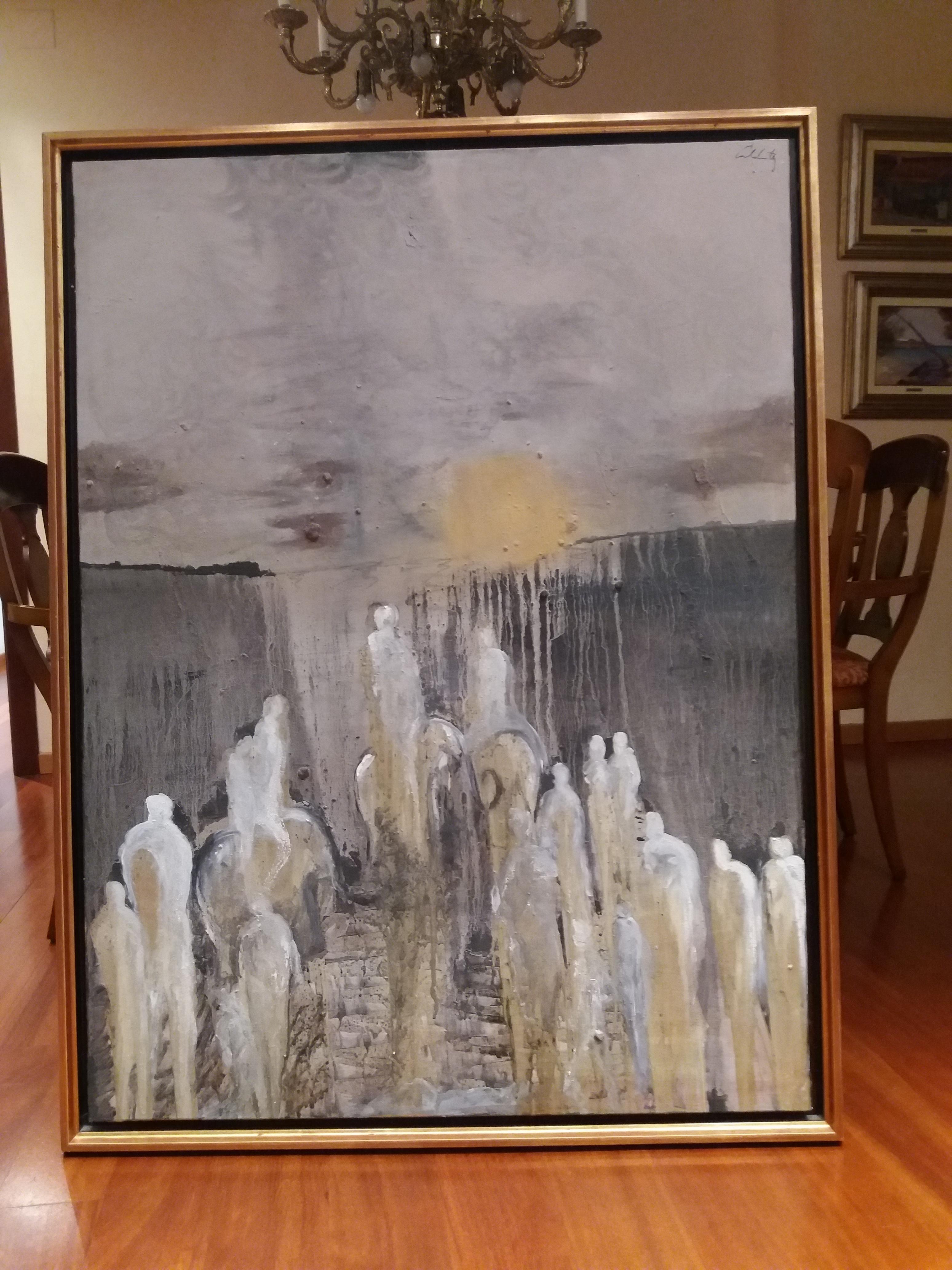 Caldentey  Vertical Grey  Characters  Original Neo-expressionist Acrylic  For Sale 3