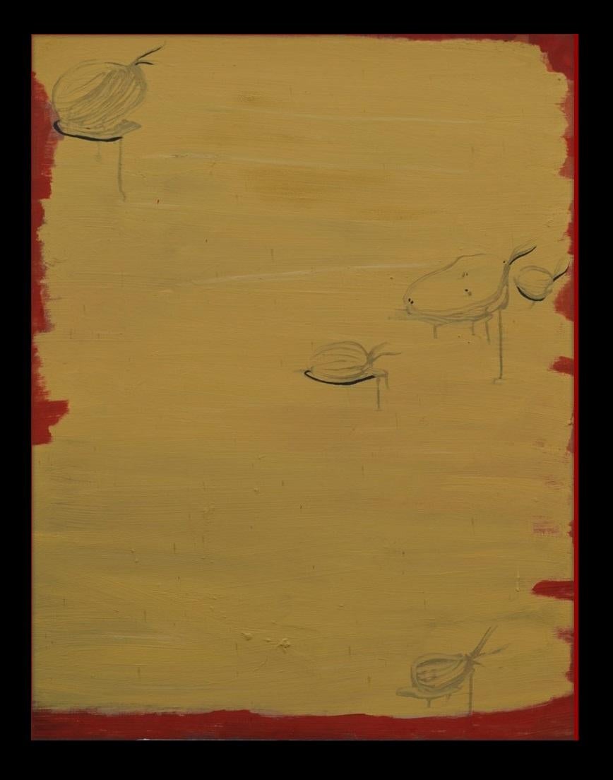 Abstract Painting Toni CALDENTEY - Caldentey  Vertical  Or et noir  Jaune  original. néo-expressionniste 