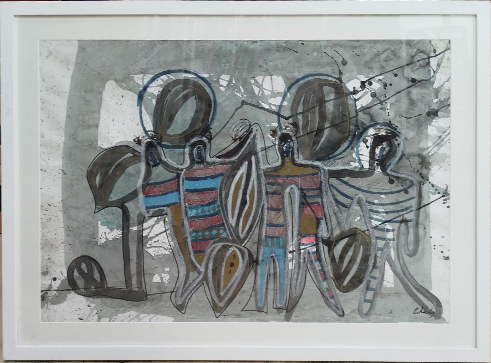 Caldentey 5 Zirkus original neo-expressionistischen Acrylpapier Malerei – Painting von Toni CALDENTEY