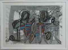 Caldentey 5 Circus peinture originale néo-expressionniste sur papier acrylique