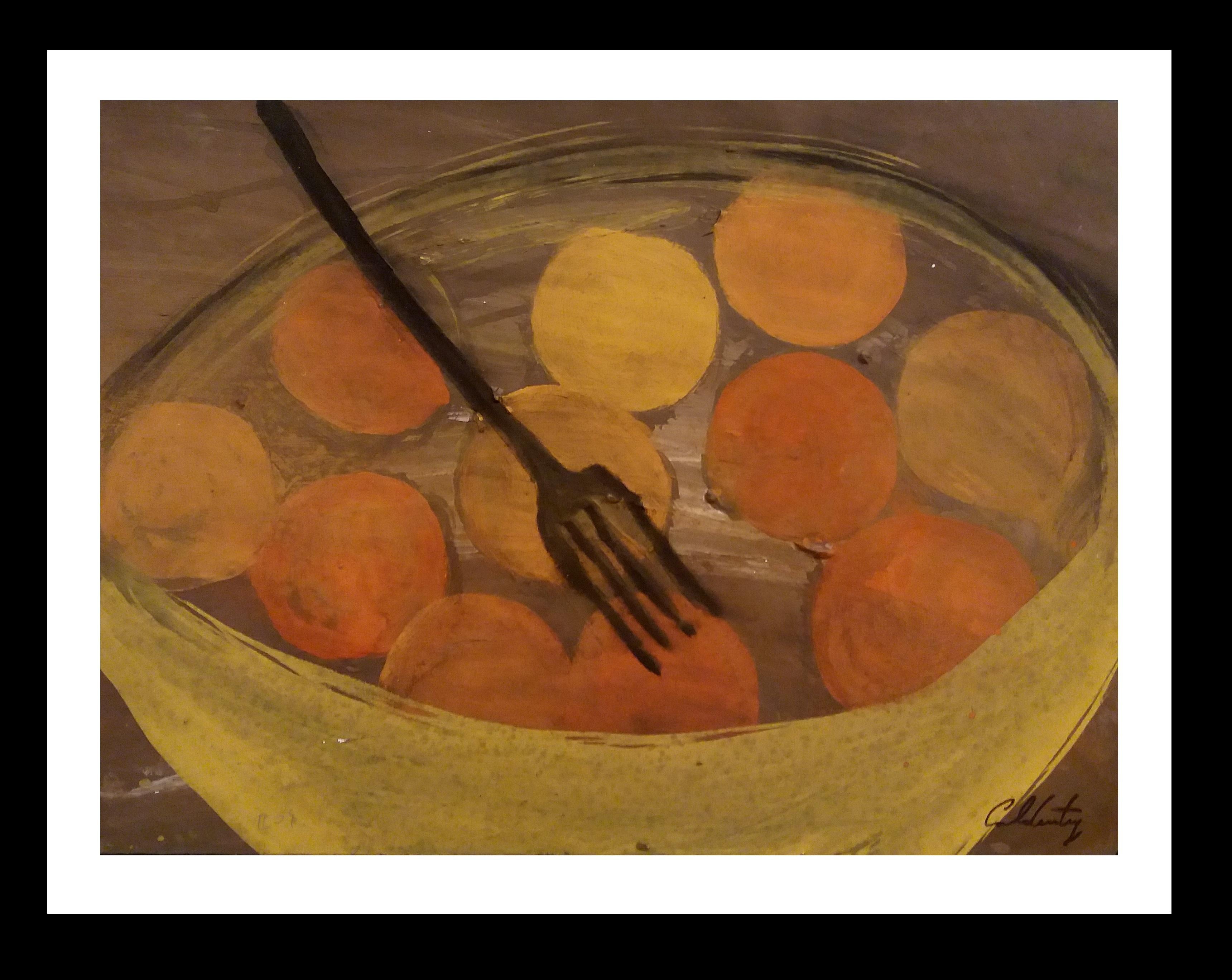 Toni CALDENTEY Still-Life Painting - Caldentey  Fruits  original neo figurative acrylic paper painting