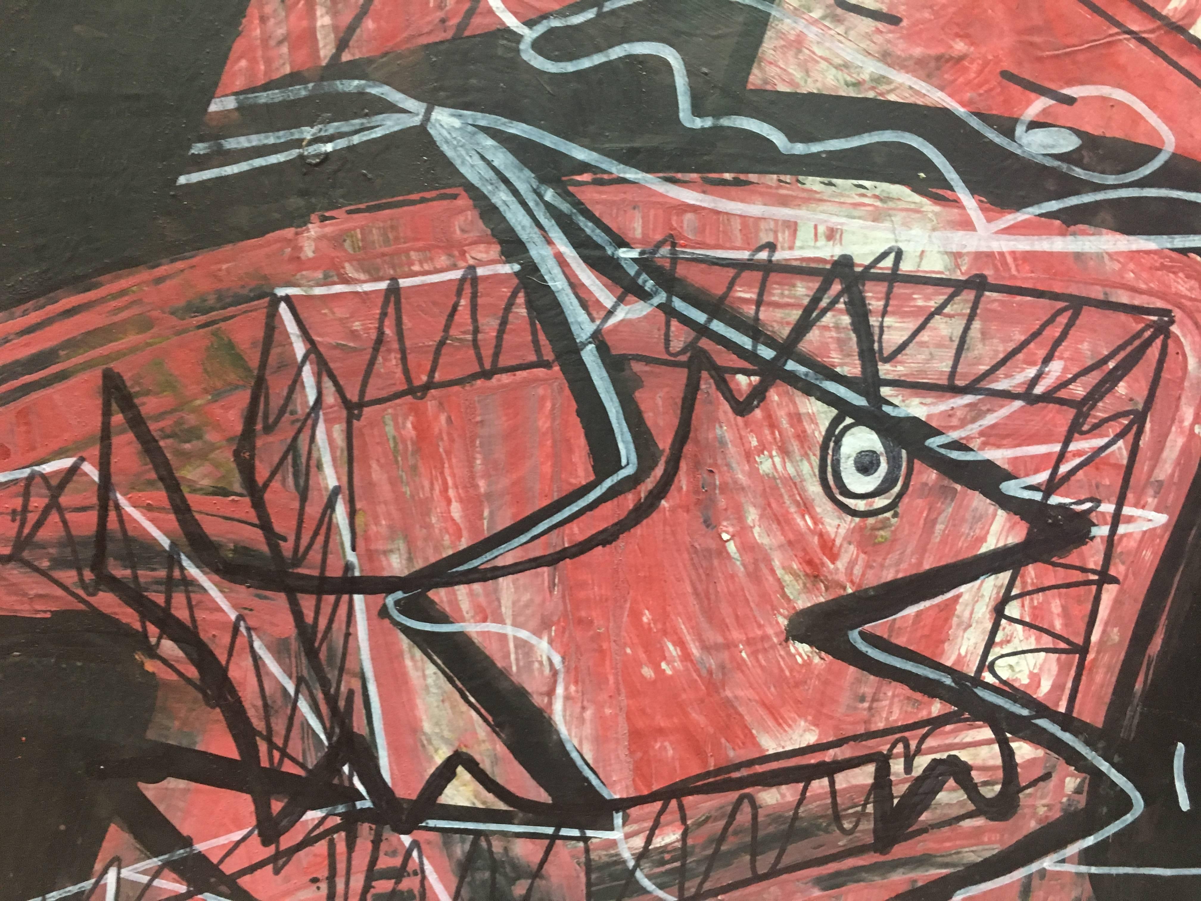 Caldentey abstract Red and Black original. neo-expressionist acrylic paper For Sale 2