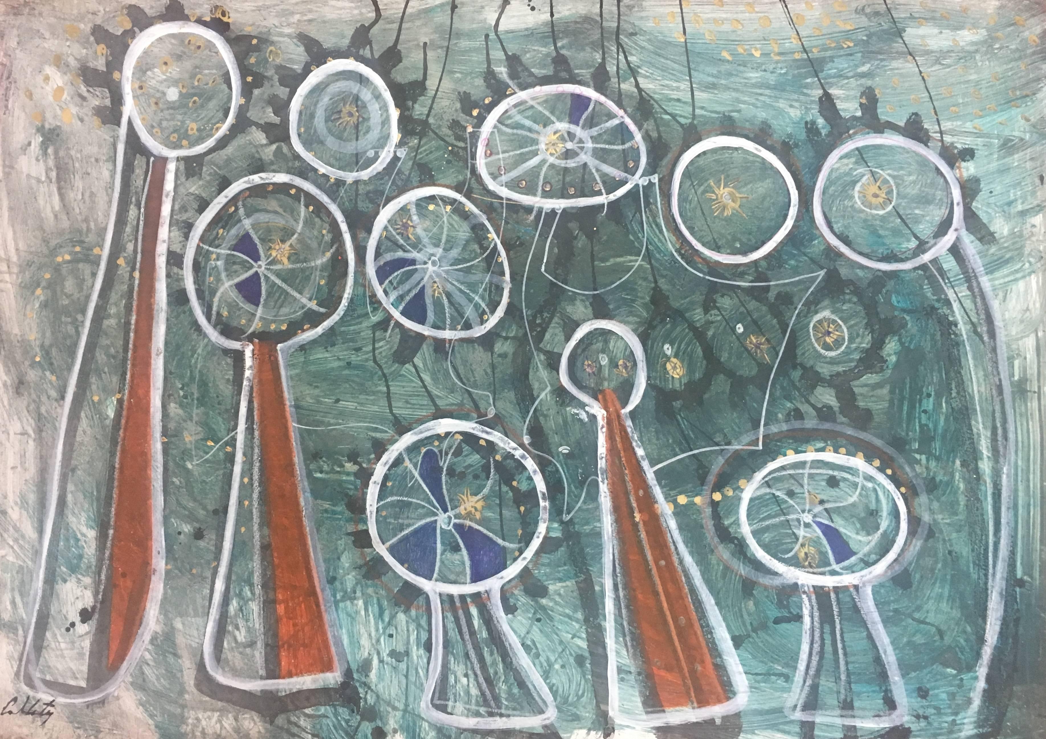  Caldentey 8  Vert  Windmills de Majorque  acrylique néo-expressionniste d'origine  - Painting de Toni CALDENTEY