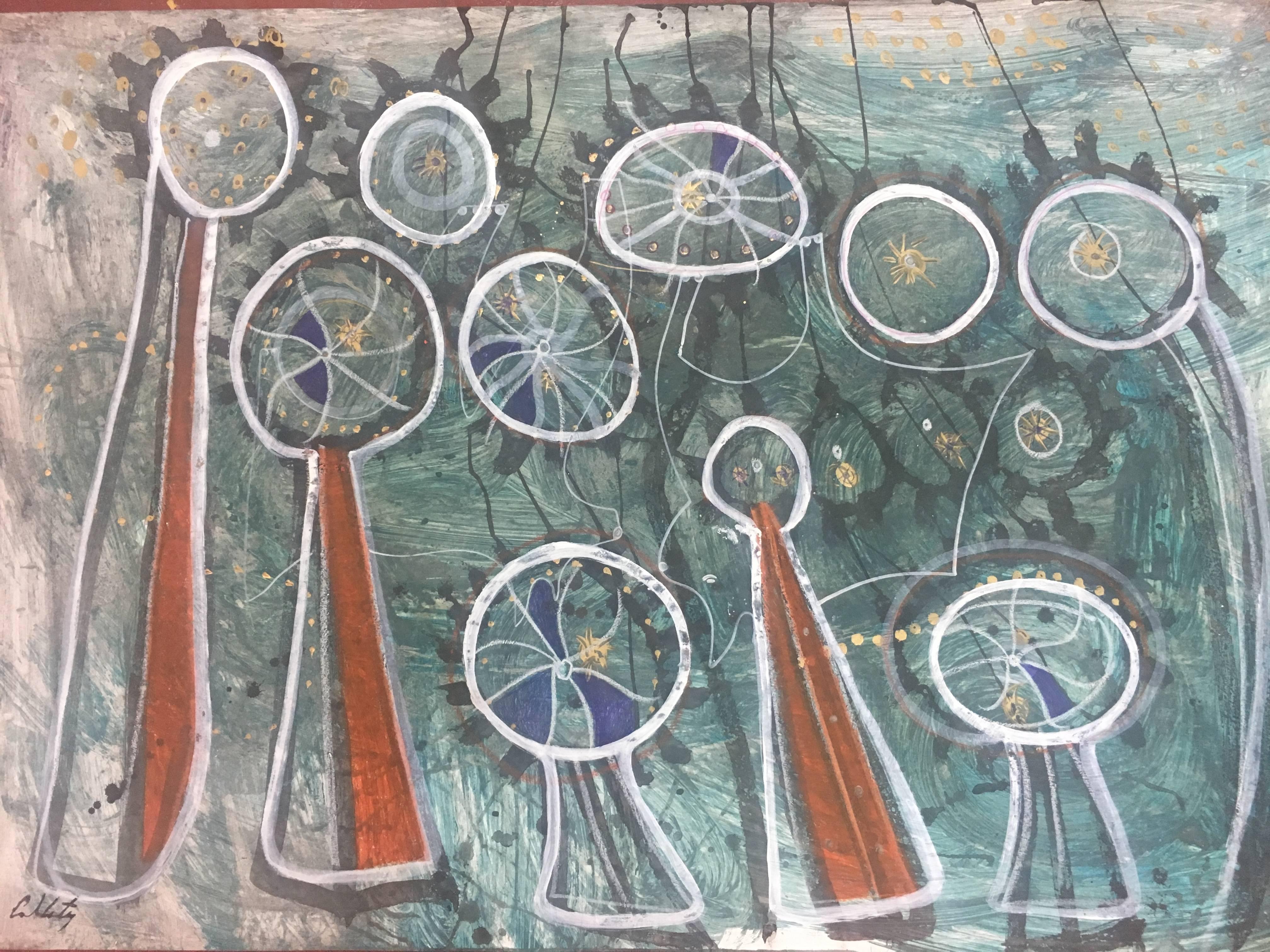  Caldentey 8  Vert  Windmills de Majorque  acrylique néo-expressionniste d'origine  - Abstrait Painting par Toni CALDENTEY