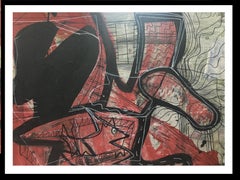 Caldentey astratto Rosso e Nero originale. carta acrilica neo-espressionista