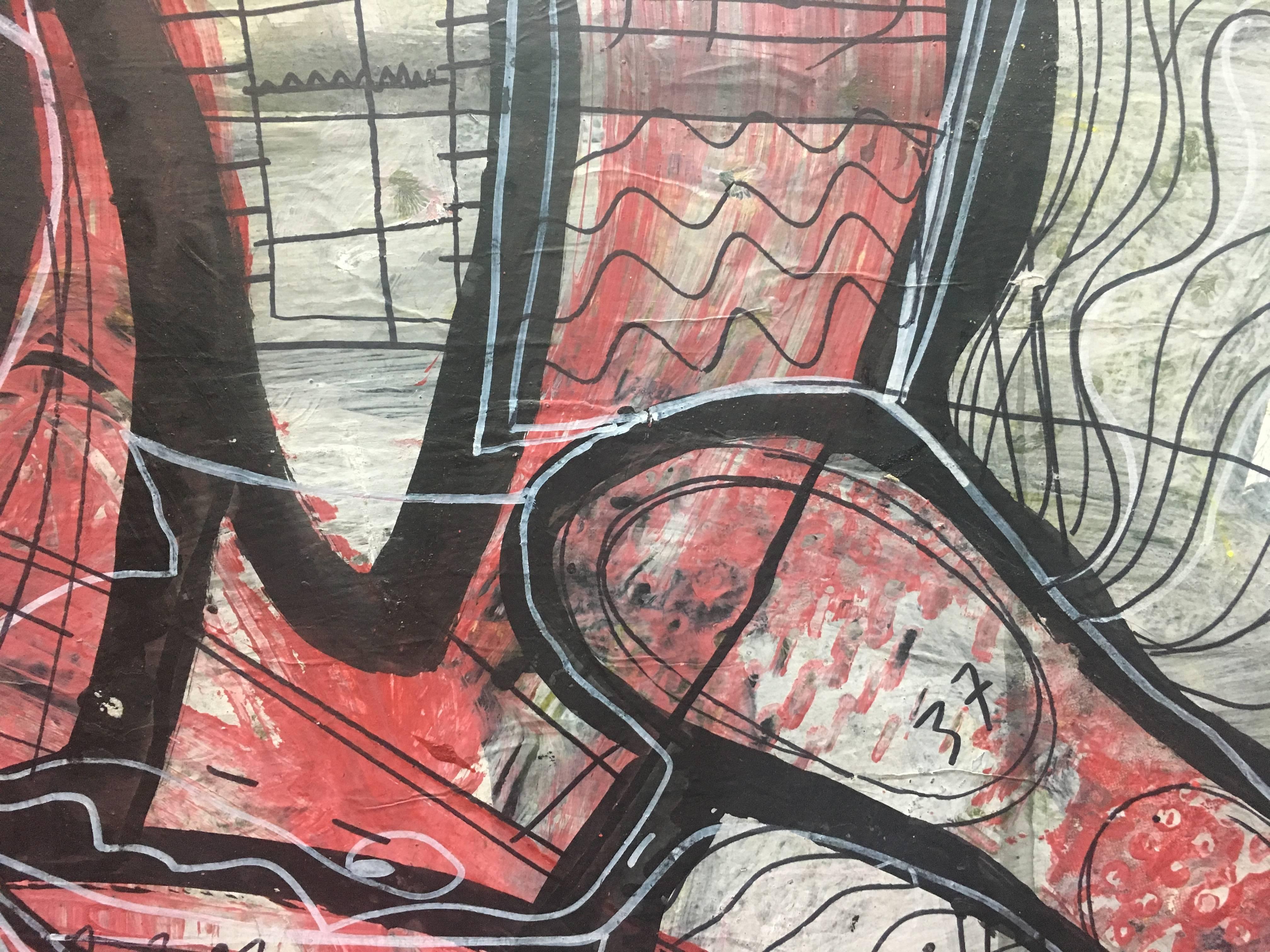 Resumen caldentey  Rojo y negro  original. papel acrílico neoexpresionista - Abstract Painting Negro de Toni CALDENTEY