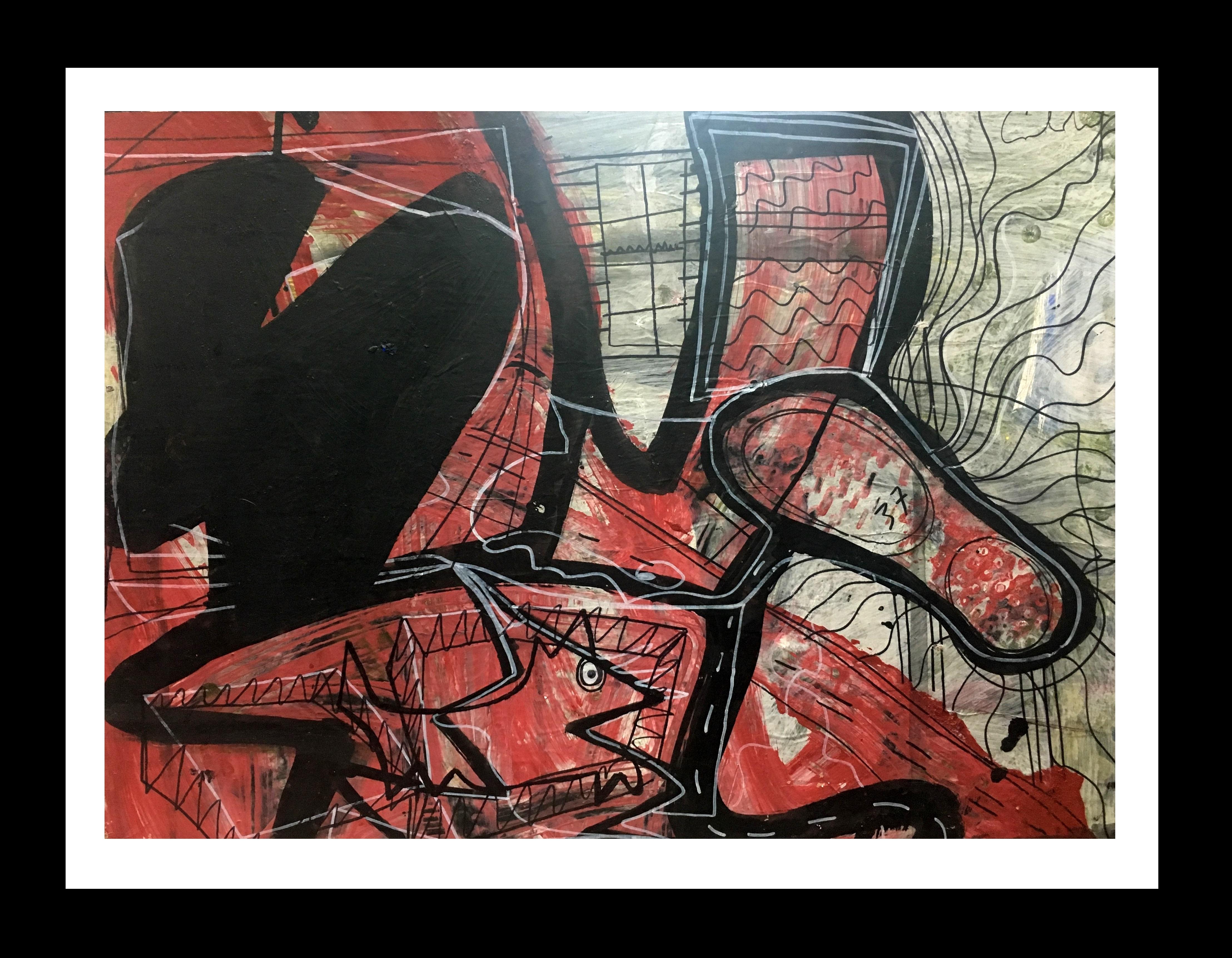 Abstract Painting de Toni CALDENTEY - Resumen caldentey  Rojo y negro  original. papel acrílico neoexpresionista