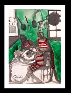 Caldentey   Bar original neo figurative acrylic paper painting