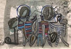 Caldentey   Circo  pintura original neoexpresionista en papel acrílico