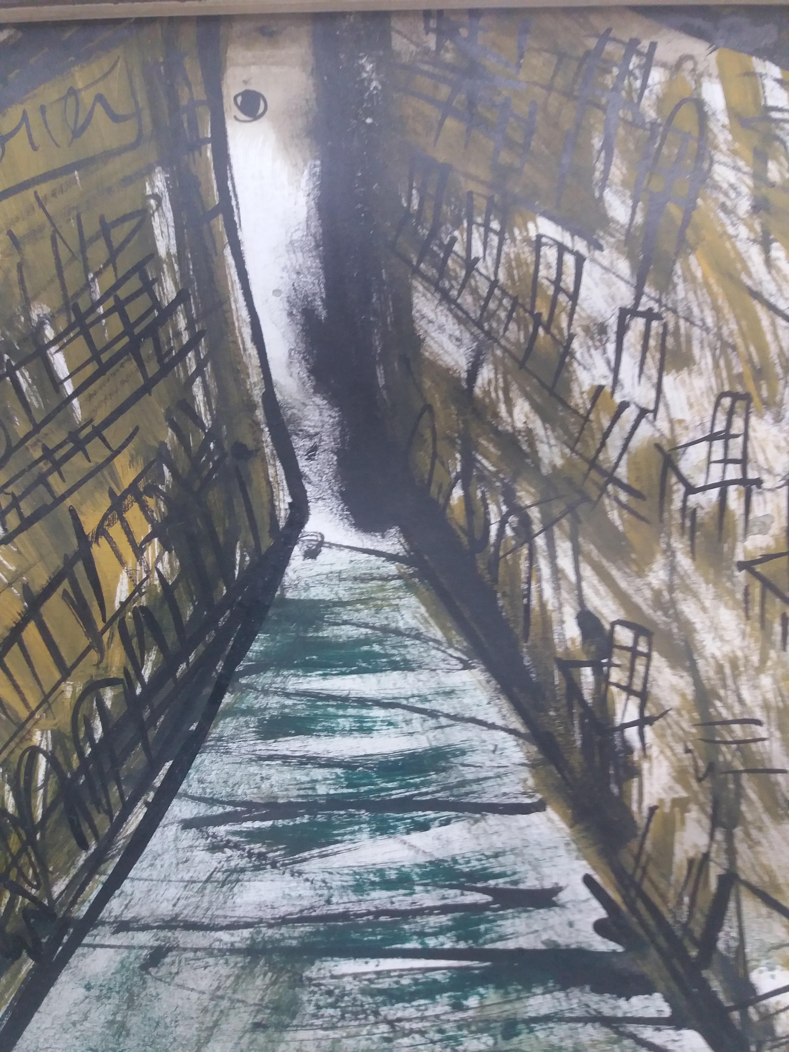 Caldentey  CITY original neo figurative acrylic paintng - Black Abstract Painting by Toni CALDENTEY