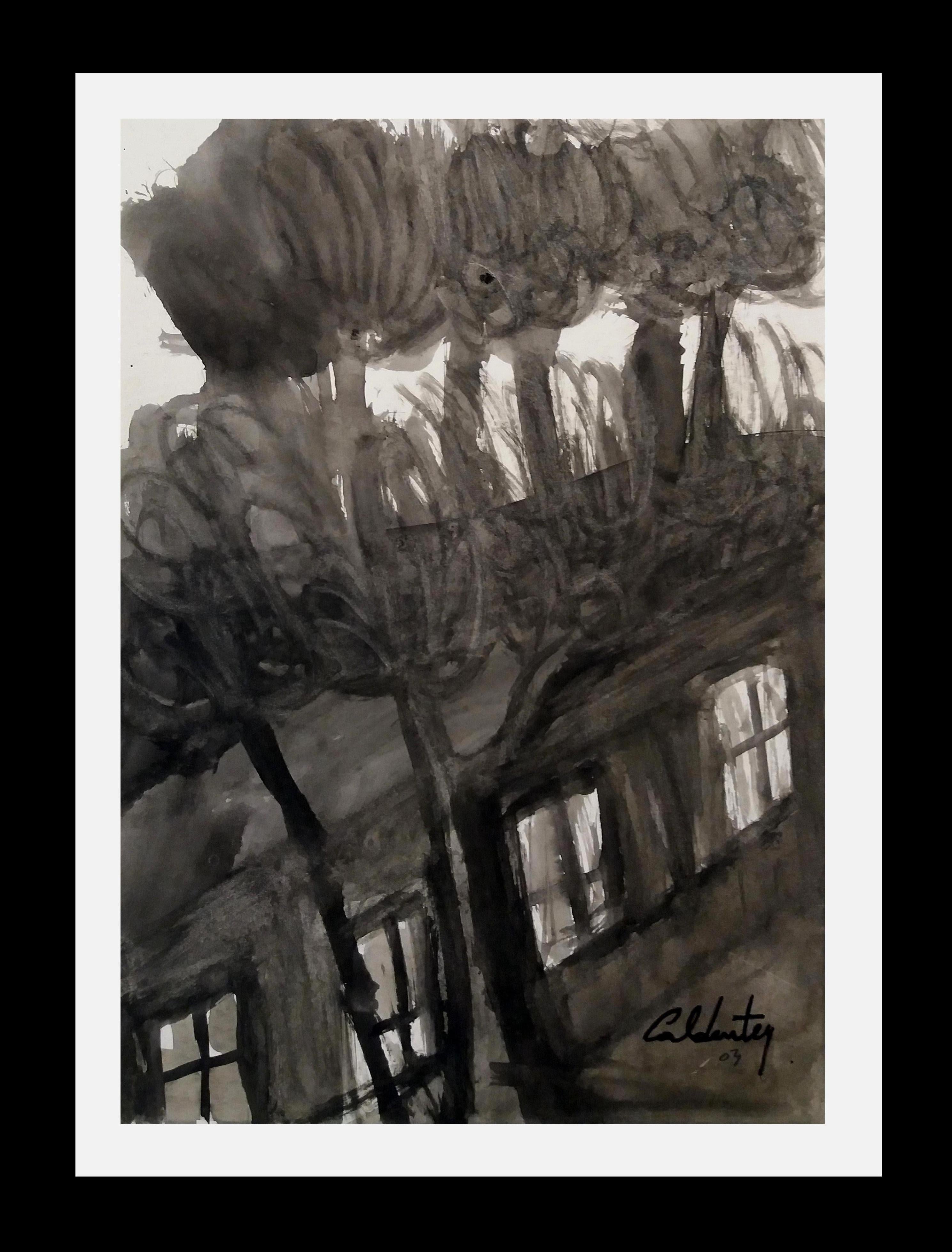 Bosque de Caldentey Mallorca pintura original neofigurativa en papel acuarela