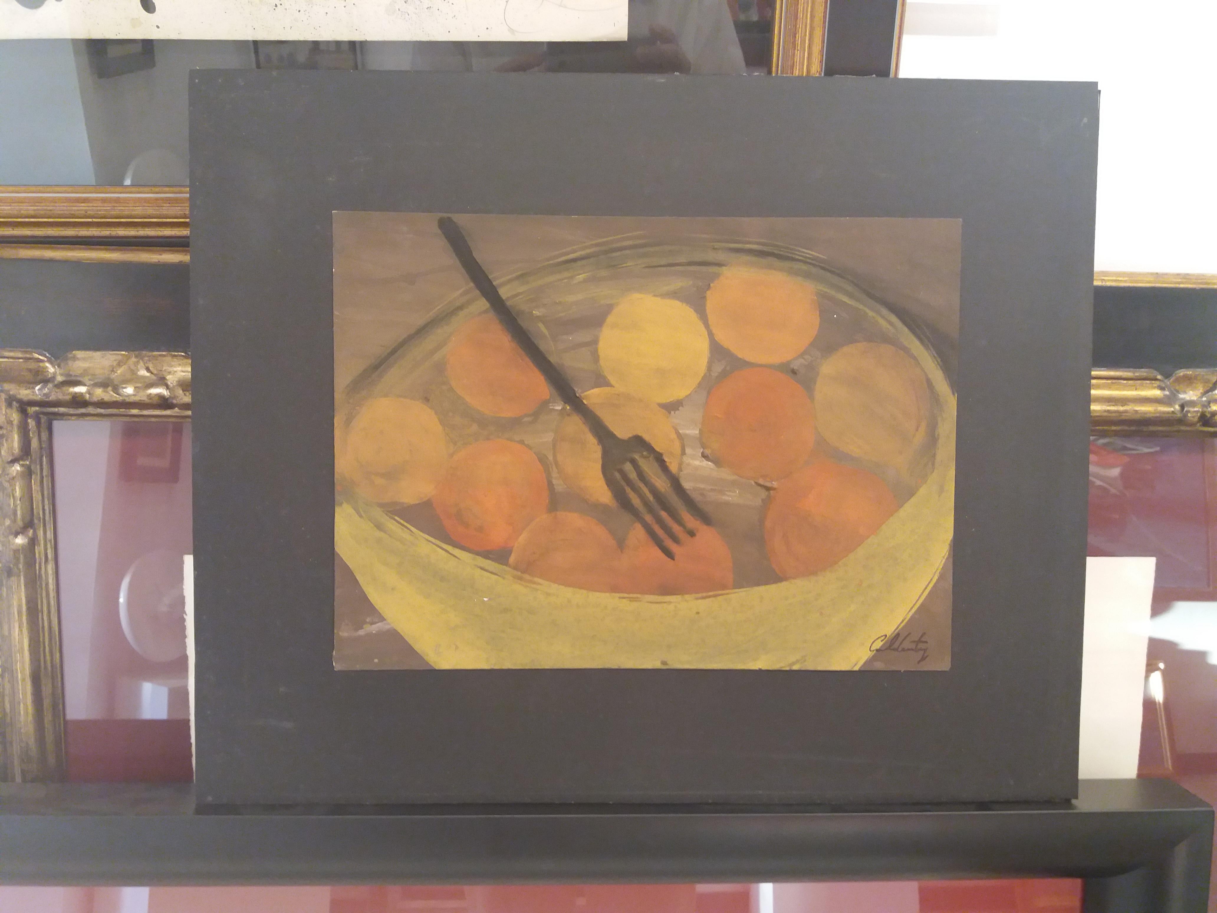 Caldentey  Frutta  pittura originale neo figurativa su carta acrilica - Painting di Toni CALDENTEY