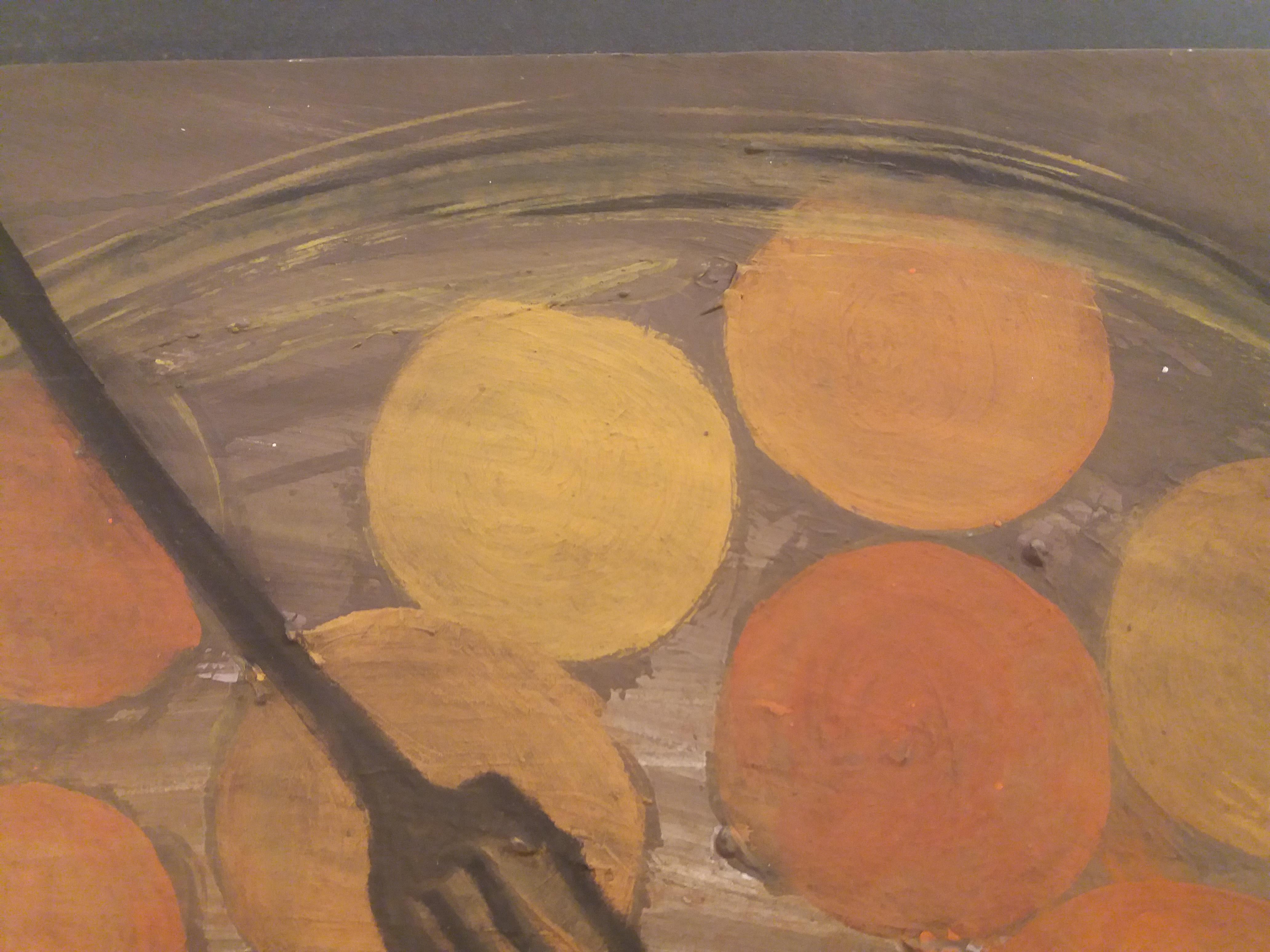 Caldentey  Fruits  original neo figurative acrylic paper painting - Brown Still-Life Painting by Toni CALDENTEY