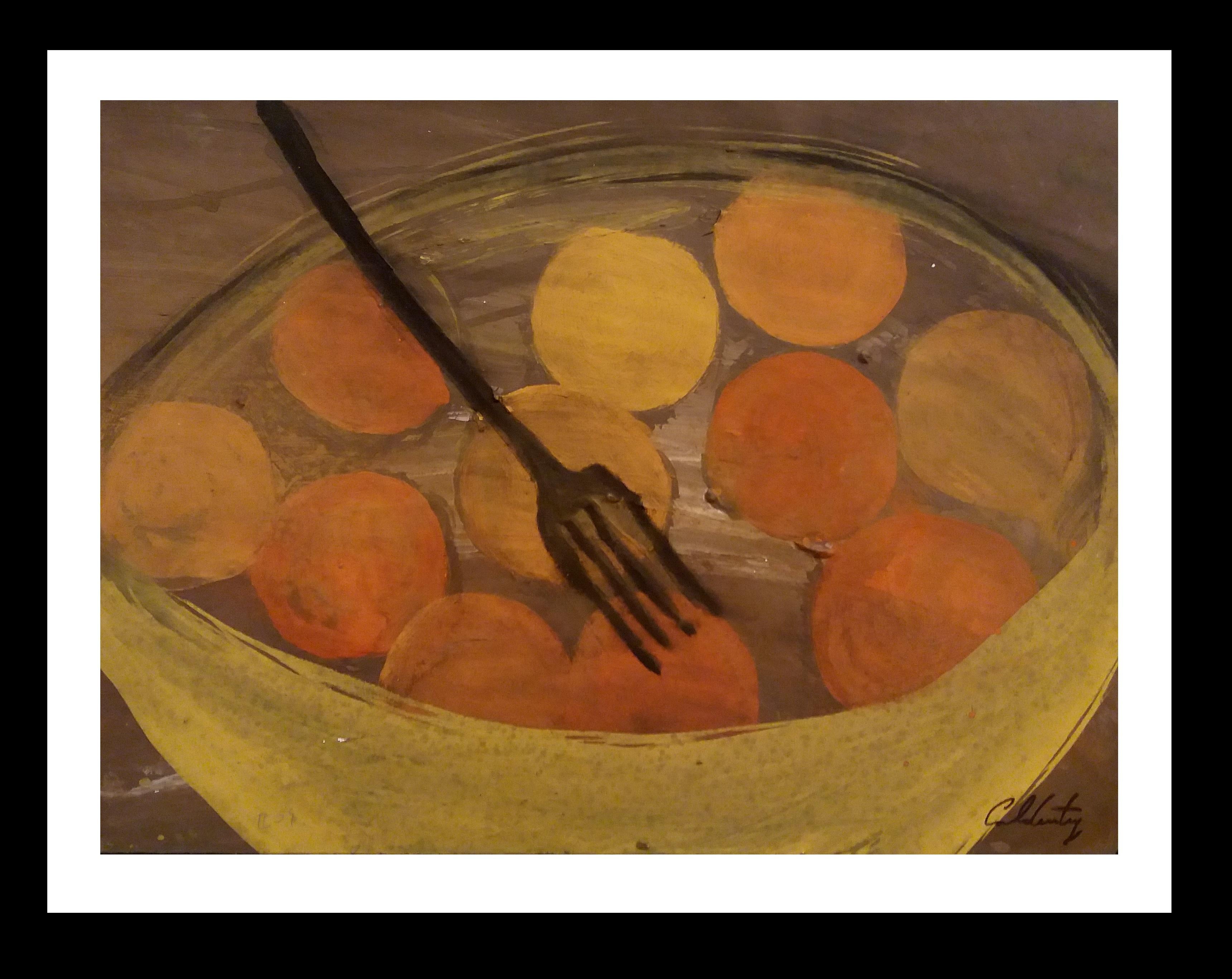 Caldentey  Frutta  pittura originale neo figurativa su carta acrilica