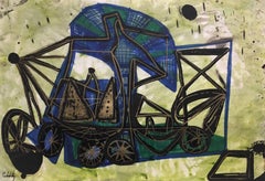 Caldentey  Green  original  neo-expressionist acrylic paper painting