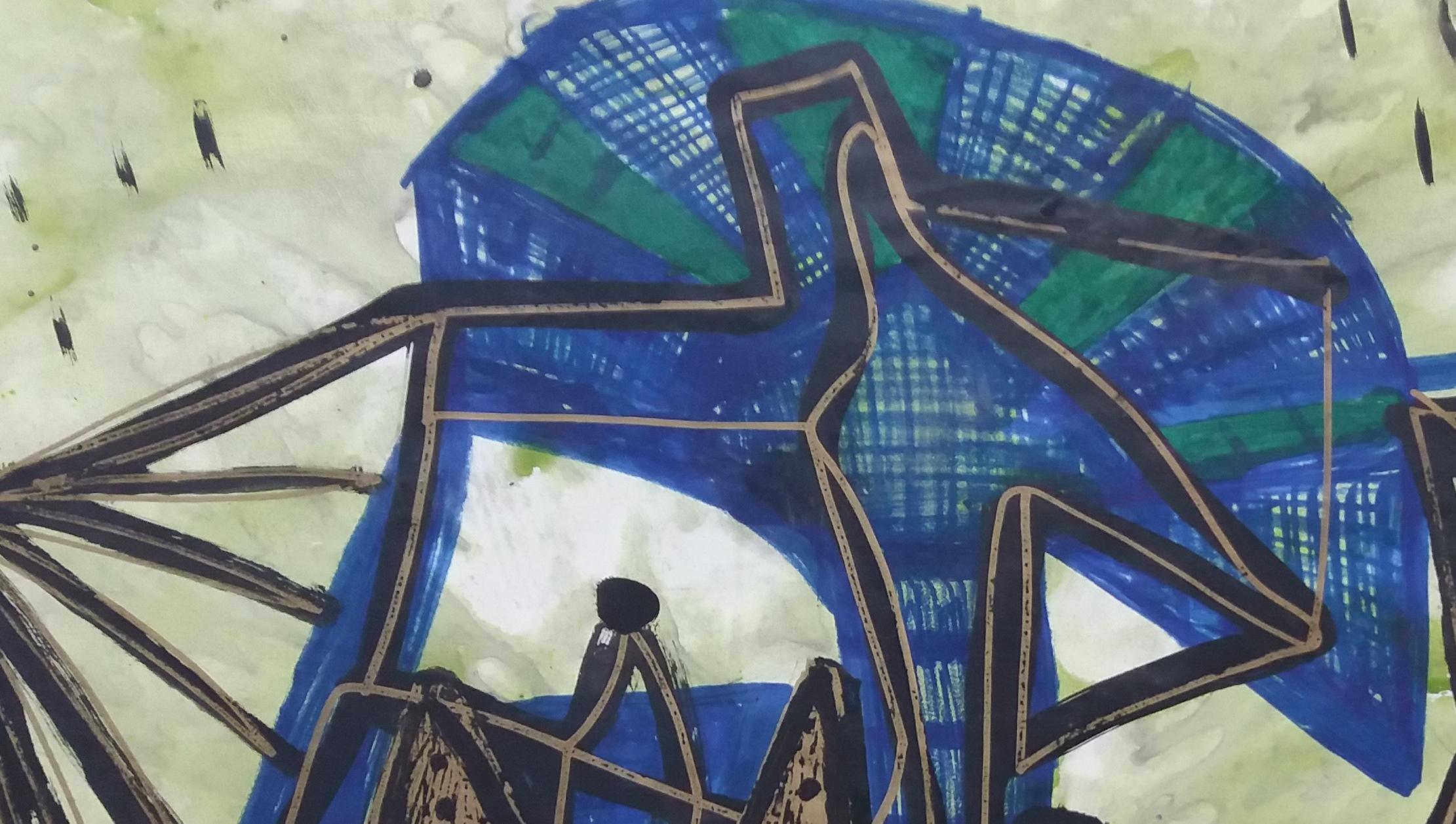 Caldentey  Verde  original  pintura neoexpresionista sobre papel acrílico - Painting Abstracto de Toni CALDENTEY