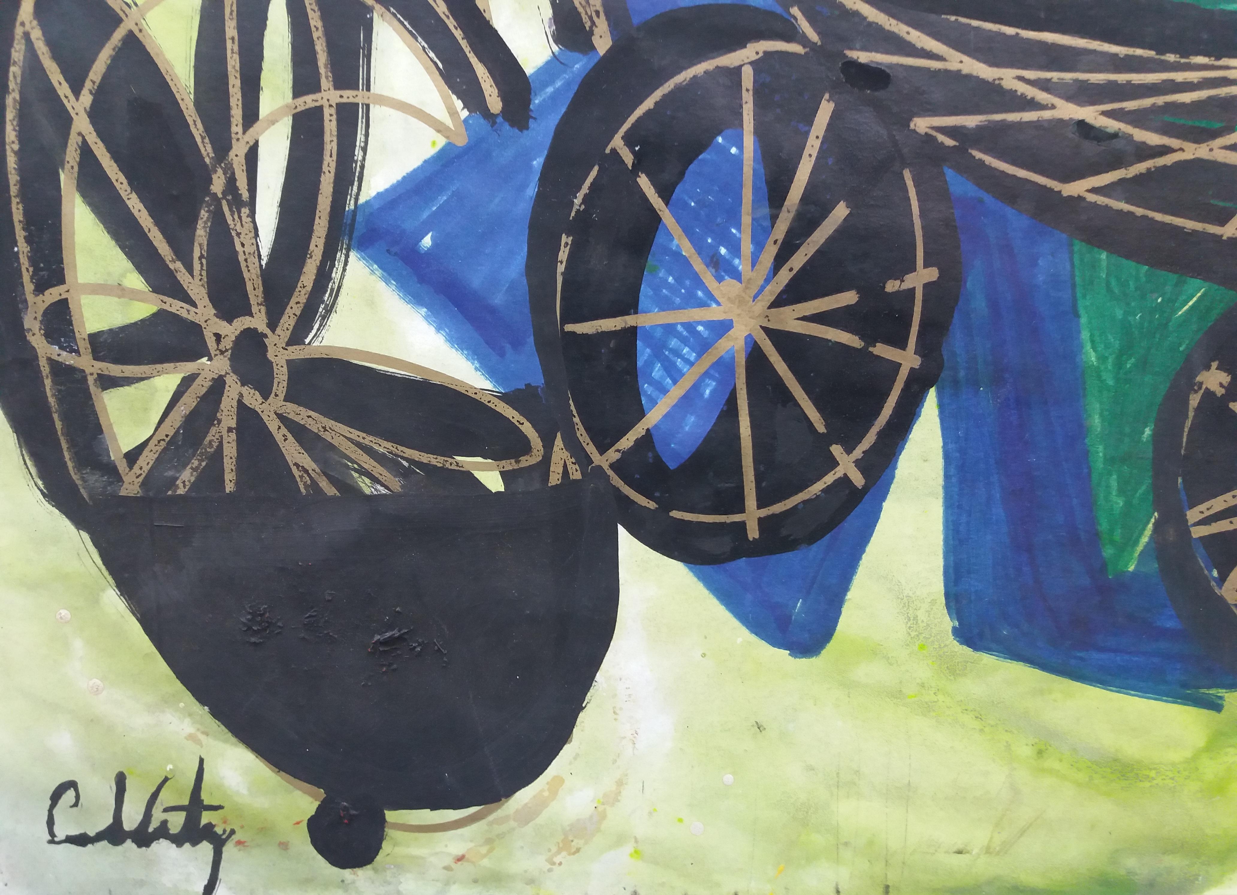 Caldentey  Vert  original  Peinture en papier acrylique néo-expressionniste - Noir Abstract Painting par Toni CALDENTEY