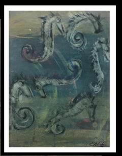 Caldentey  Green Vertical  Sea Horse  original neo-expressionist acrylic