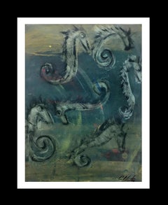 Caldentey  Green Vertical  Sea Horse  original neo-expressionist acrylic