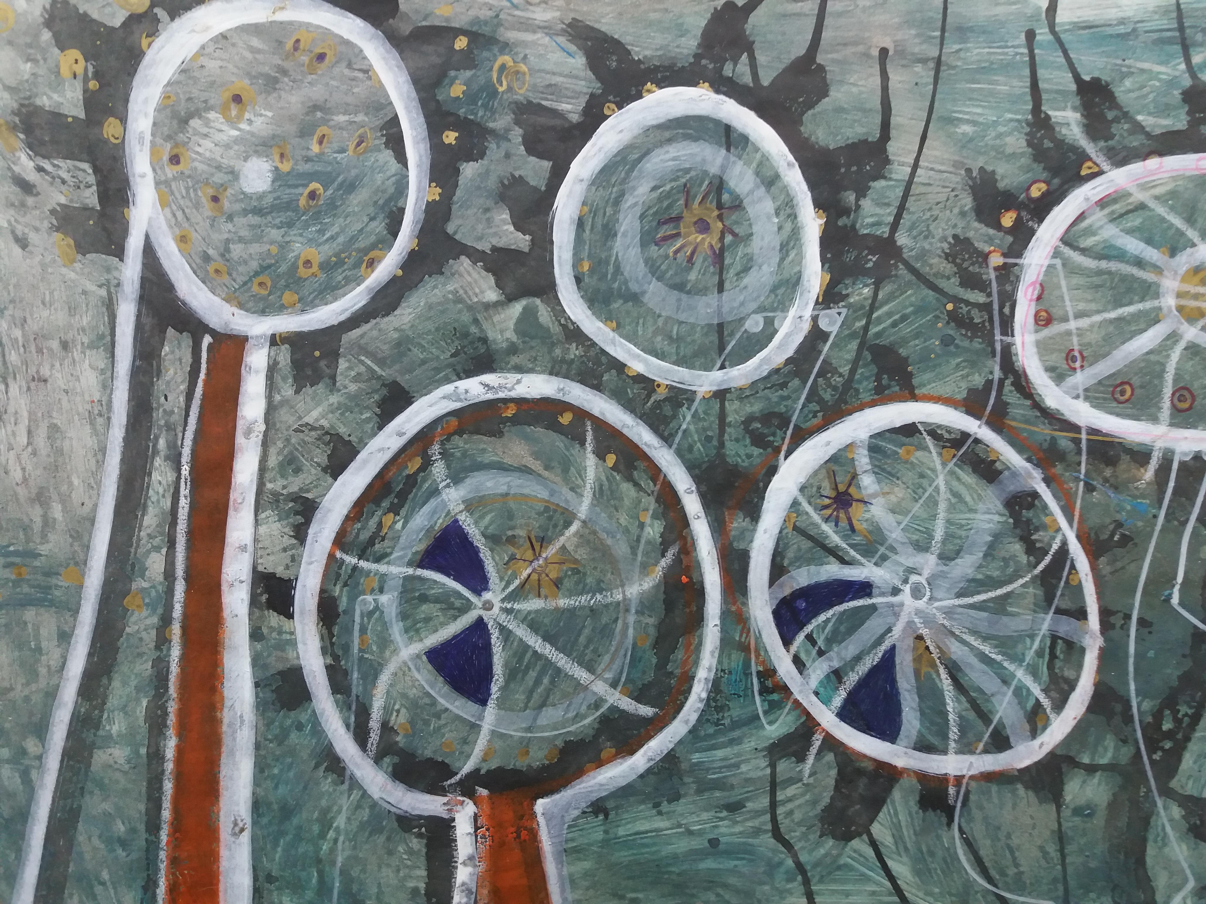 Caldentey  Grün  Windmühlen auf Mallorca  Originales neoexpressionistisches Acryl im Angebot 6