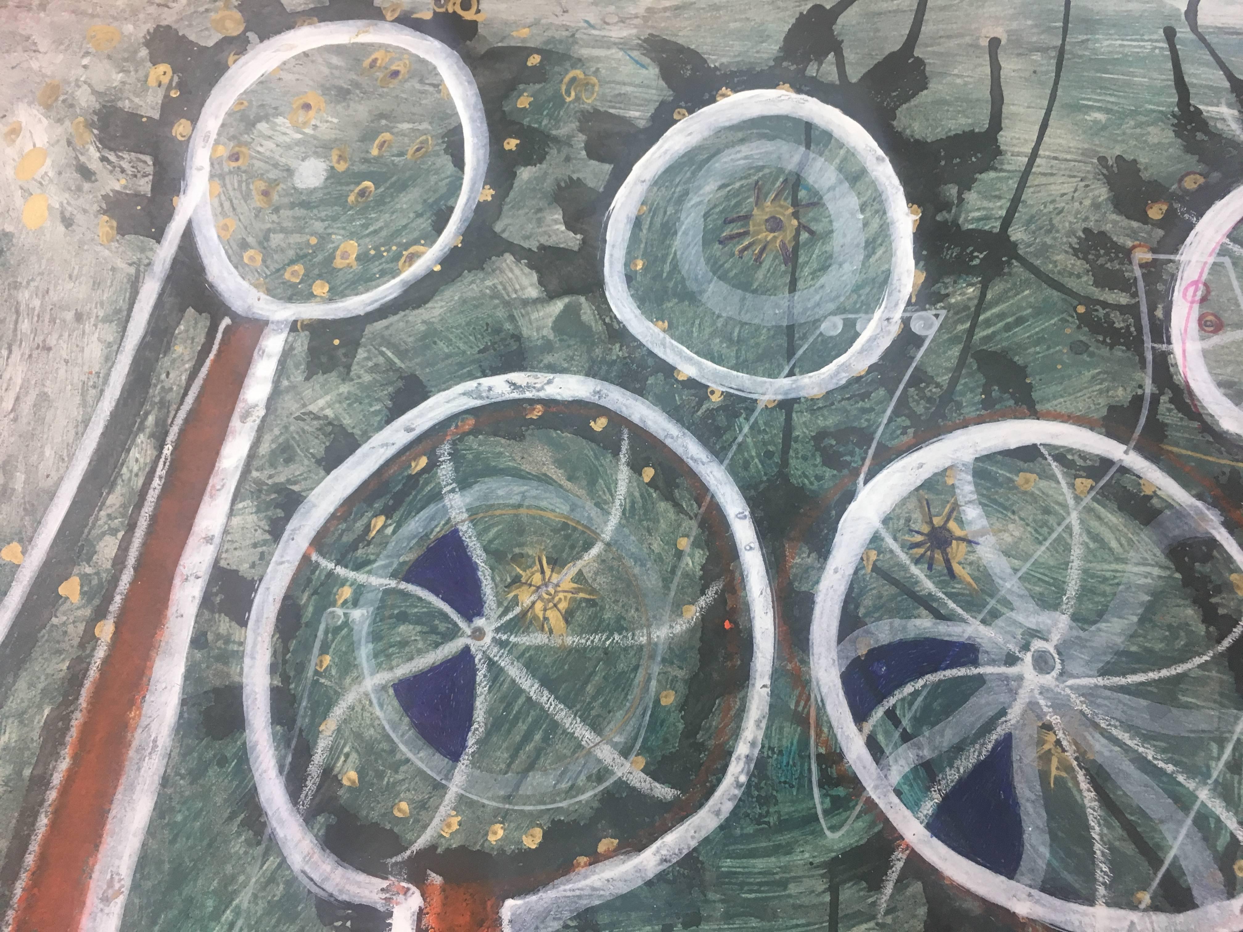 Caldentey  Verde  Molinos de viento en Mallorca  acrílico neoexpresionista original - Abstract Painting Gris de Toni CALDENTEY