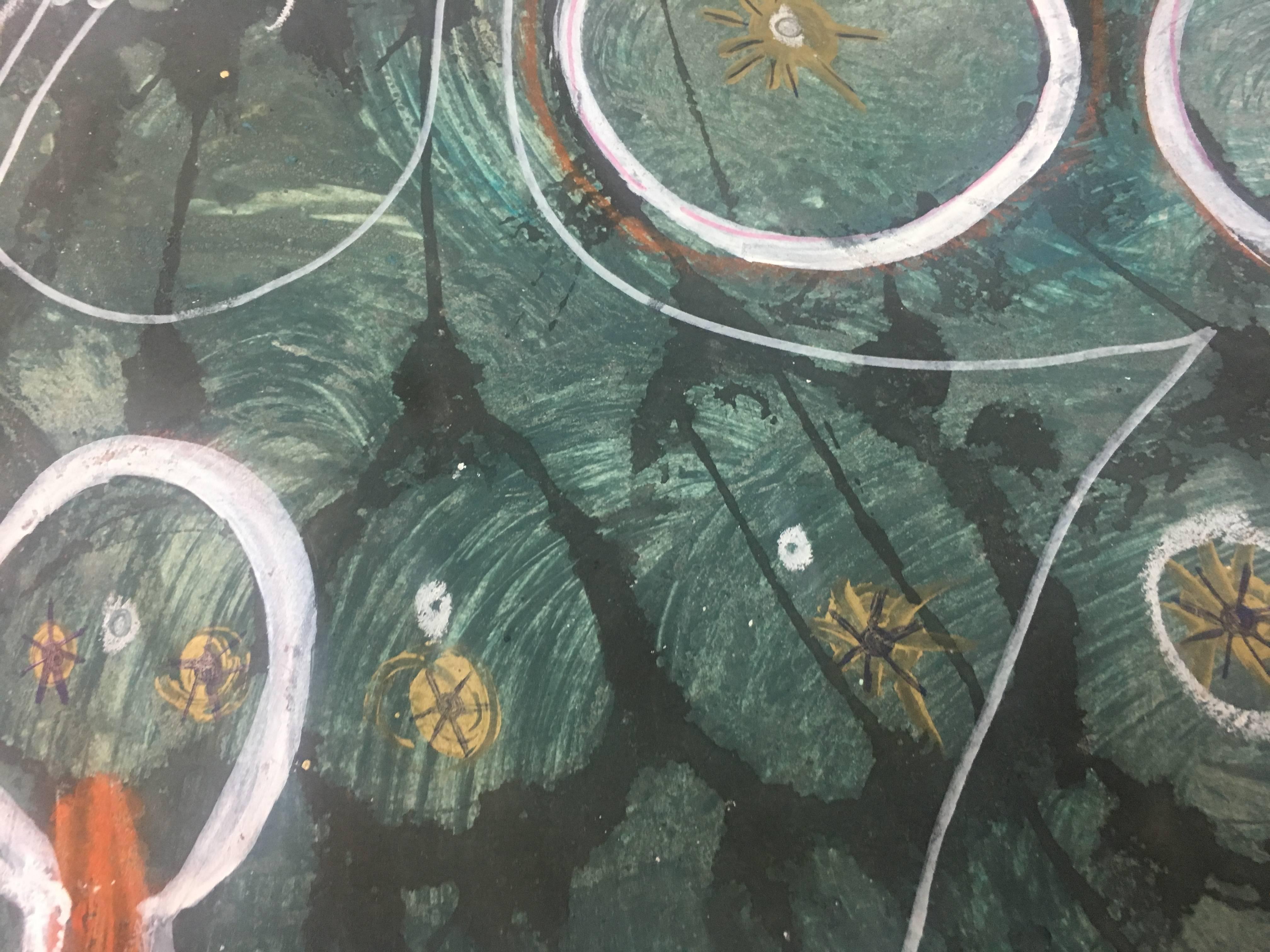 Caldentey  Grün  Windmühlen auf Mallorca  Originales neoexpressionistisches Acryl im Angebot 1