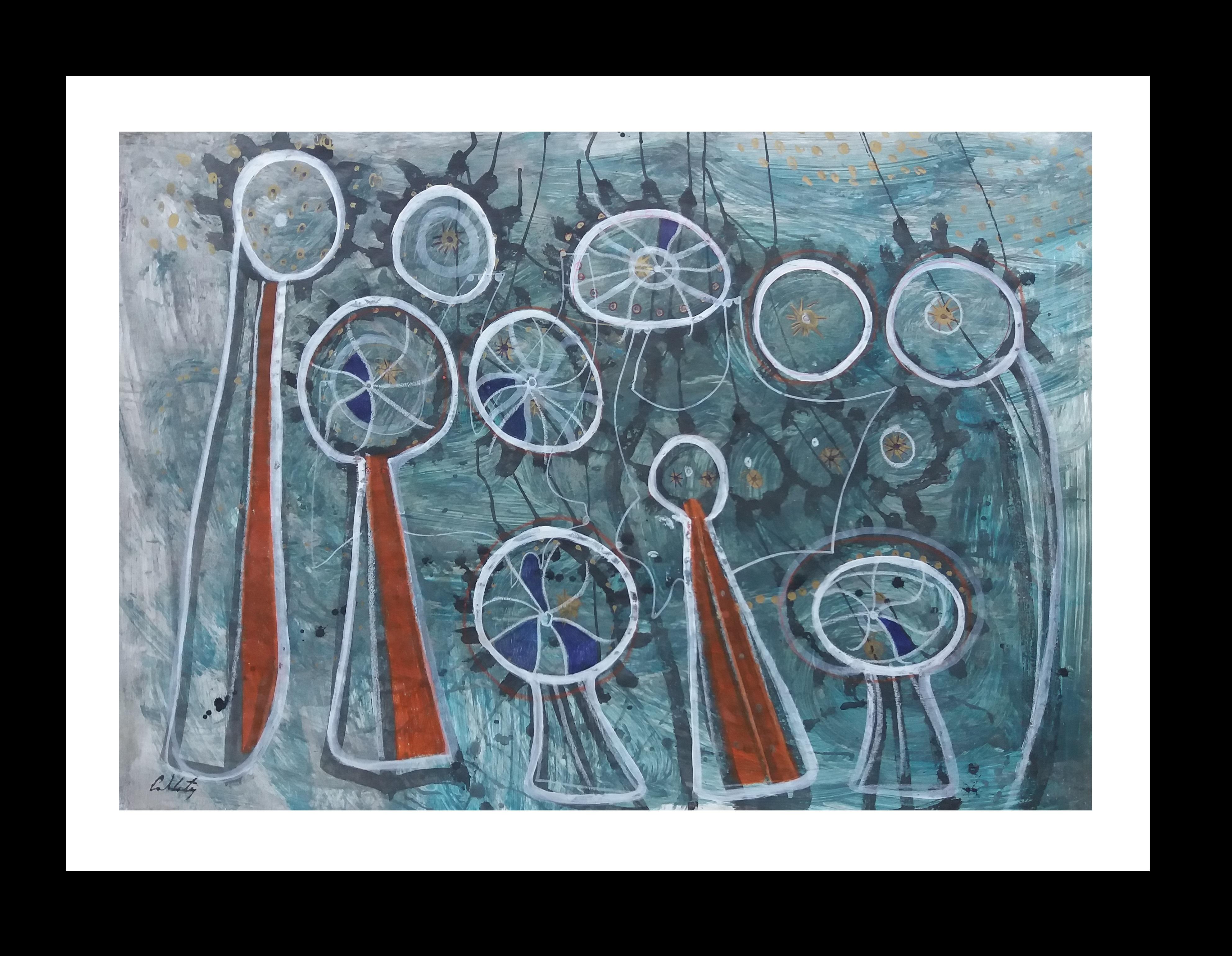Caldentey  Grün  Windmühlen auf Mallorca  Originales neoexpressionistisches Acryl im Angebot 2