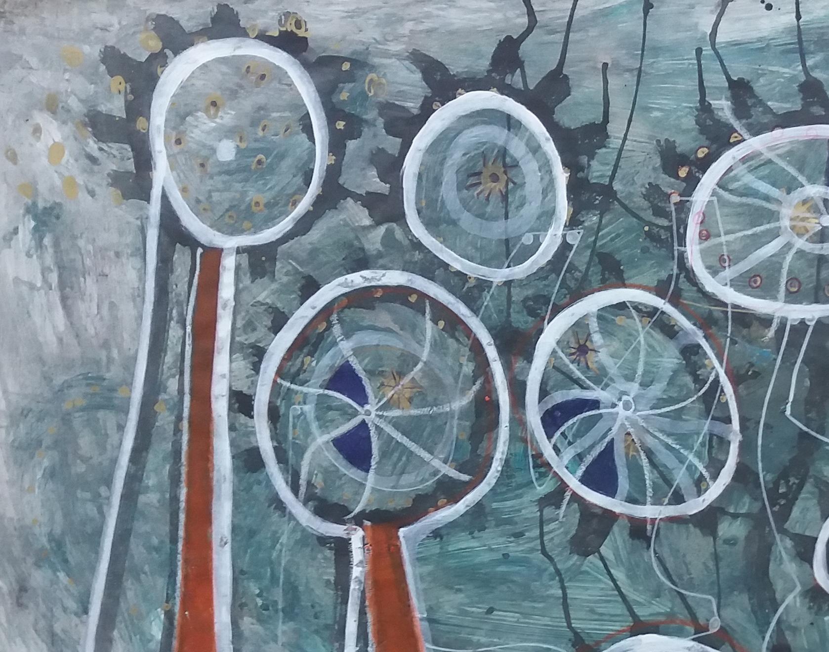 Caldentey  Grün  Windmühlen auf Mallorca  Originales neoexpressionistisches Acryl im Angebot 3