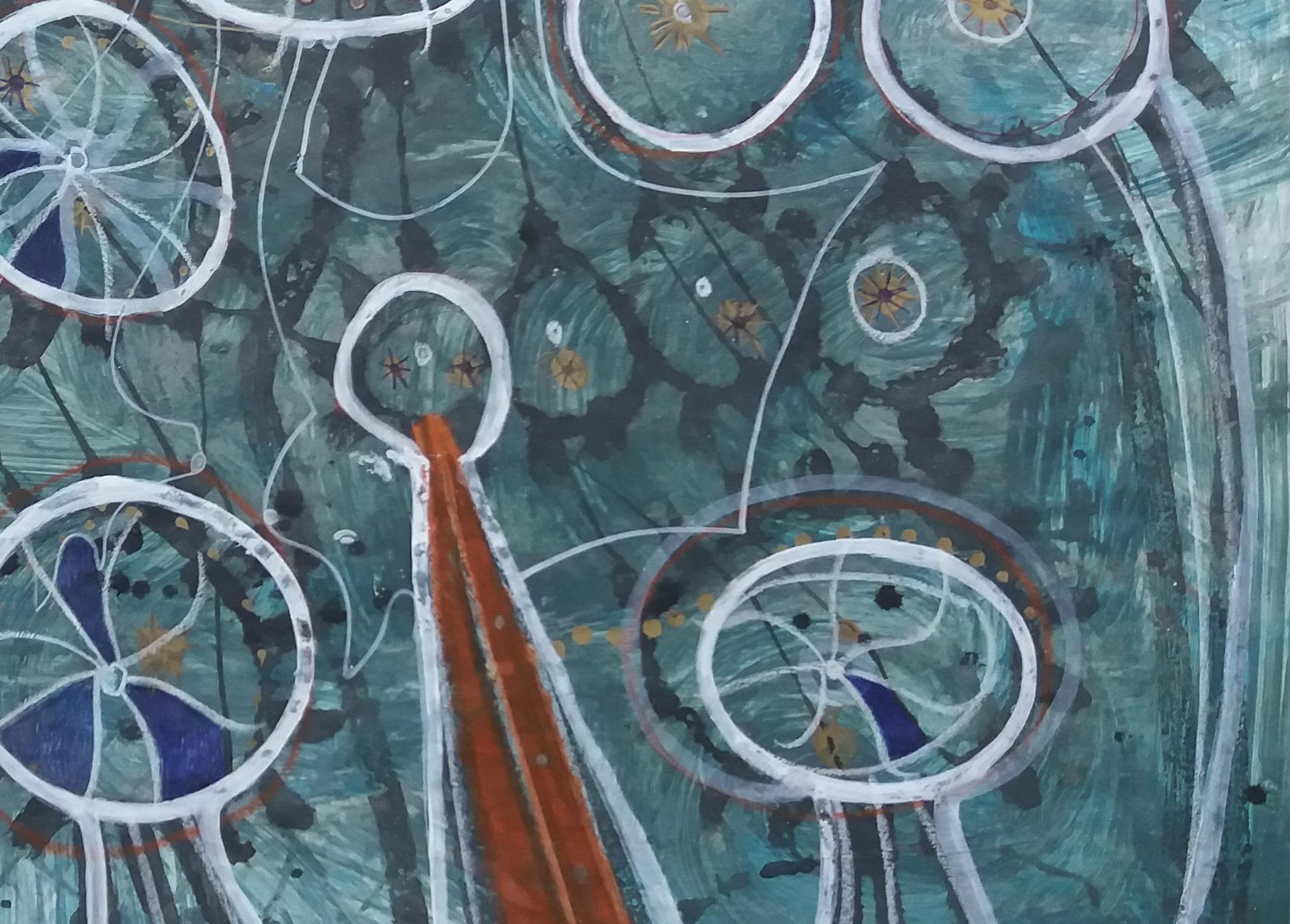 Caldentey  Grün  Windmühlen auf Mallorca  Originales neoexpressionistisches Acryl im Angebot 4