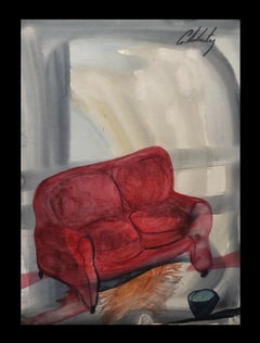 Caldentey  Mallorca original neo figurative watercolor paper painting