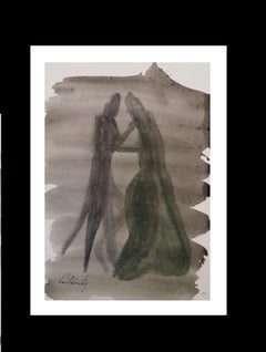 Caldentey   Mallorca original neo figurative watercolor paper painting