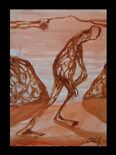 Caldentey   Mallorca original neo figurative watercolor paper painting