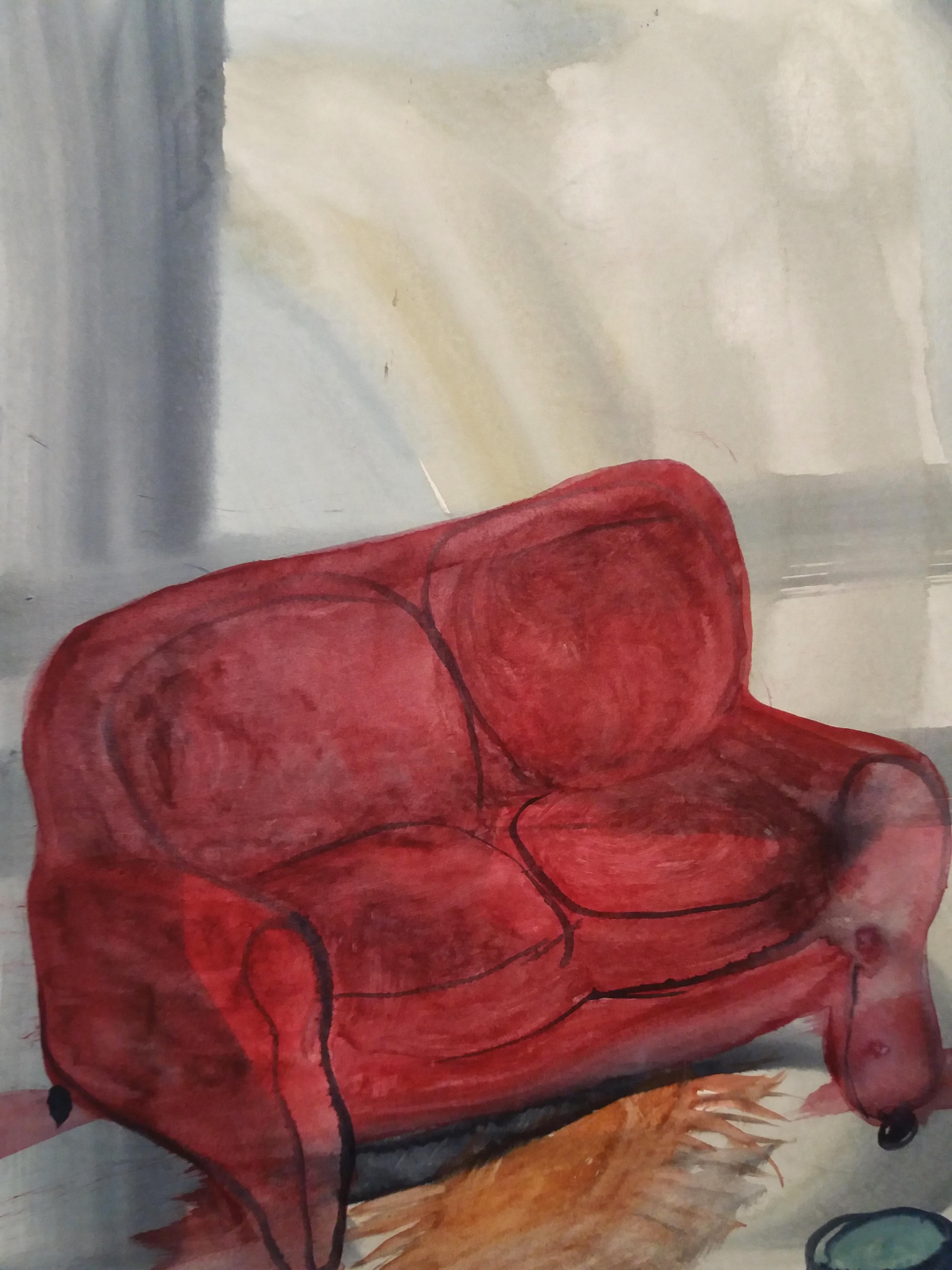 Caldentey  Mallorca pittura originale neo figurativa su carta acquerellata - Abstract Painting Nero di Toni CALDENTEY